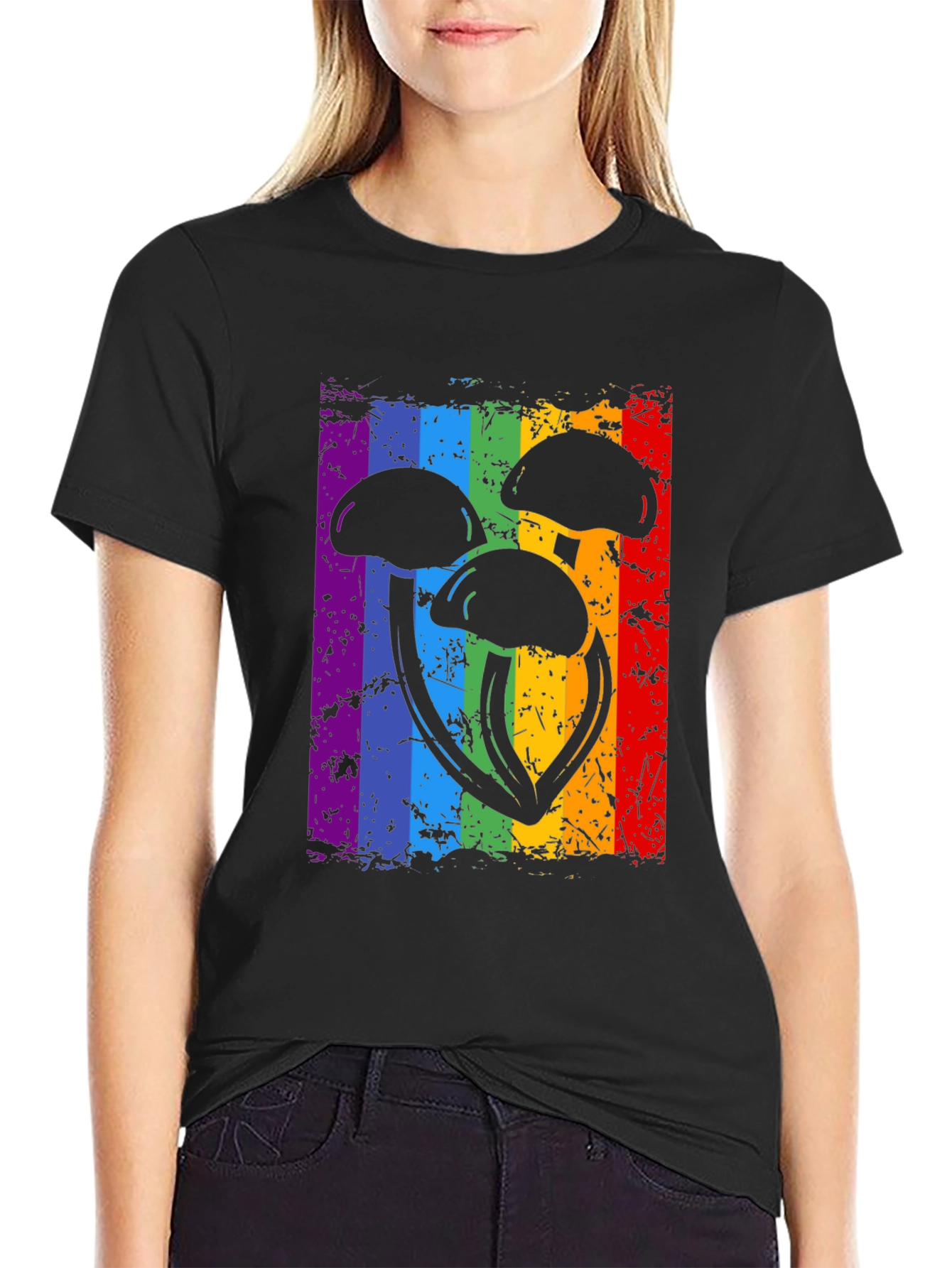 Black Rainbow Mushroom Graphic Tee view 2