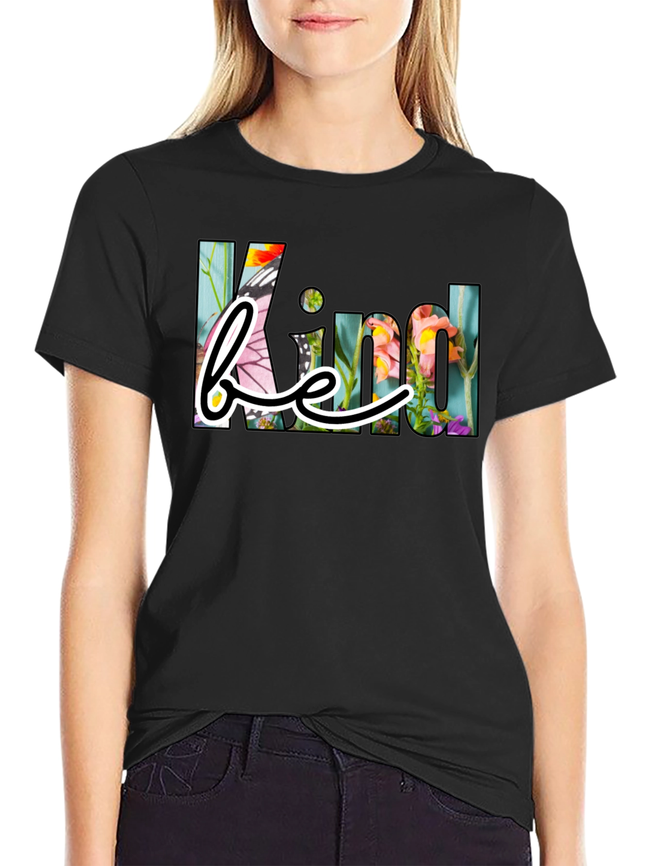 Black Be Kind Floral Graphic T-Shirt view 2