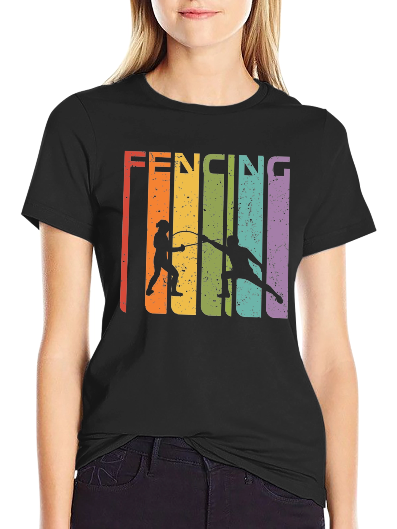 Black Retro Fencing Graphic T-Shirt view 2