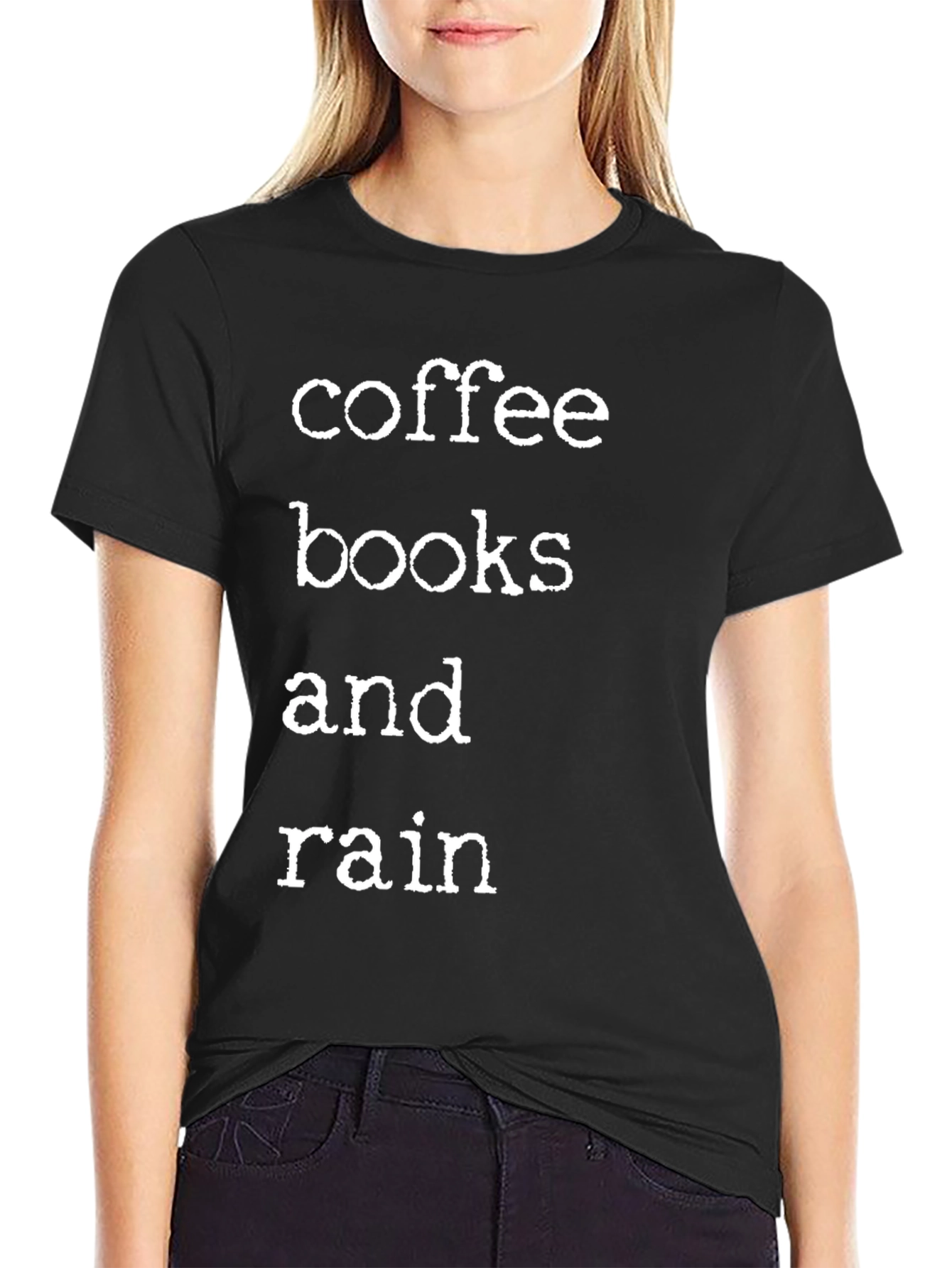 Black Coffee Books and Rain T-Shirt view 2
