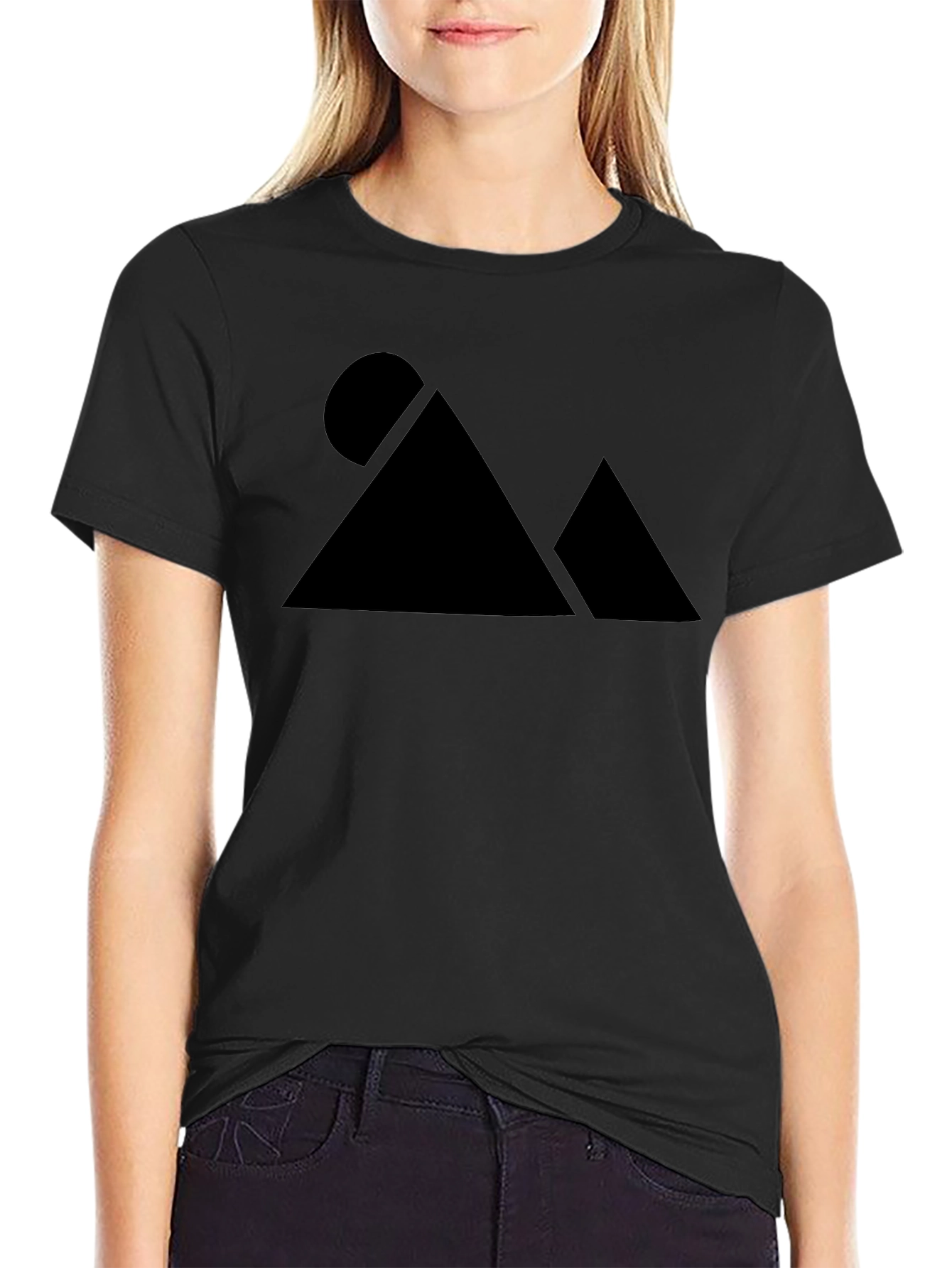 Black Geometric Mountain Black T-Shirt - Adventure Style view 2