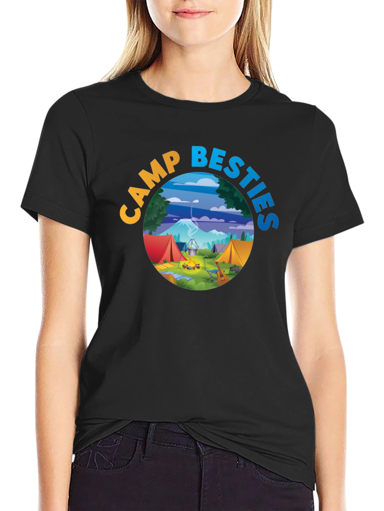 Black Camp Besties Graphic Tee - Black Cotton T-Shirt view 2