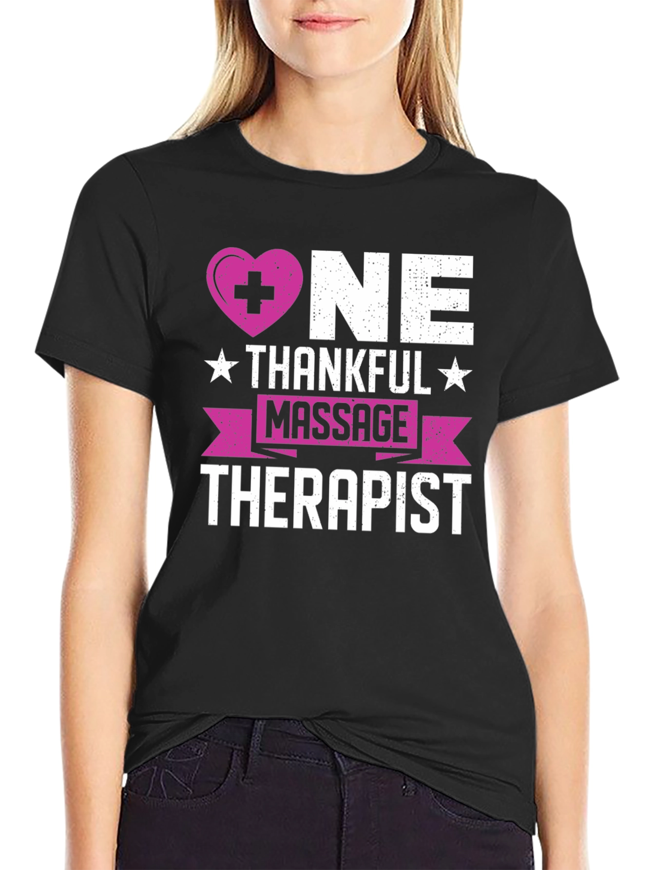 Black Thankful Massage Therapist T-Shirt view 2