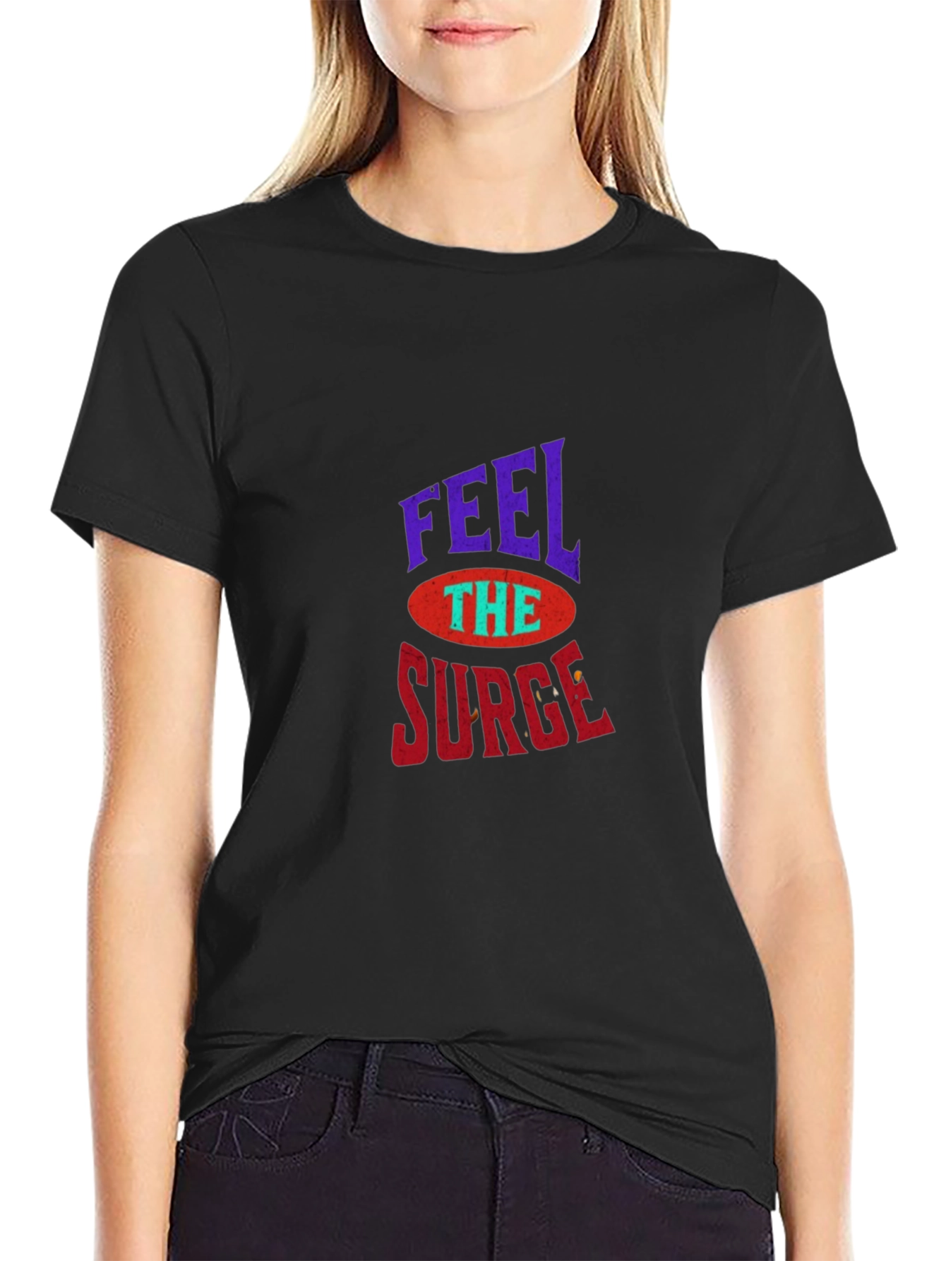 Black Feel The Surge Graphic Tee - Retro Style T-Shirt view 2