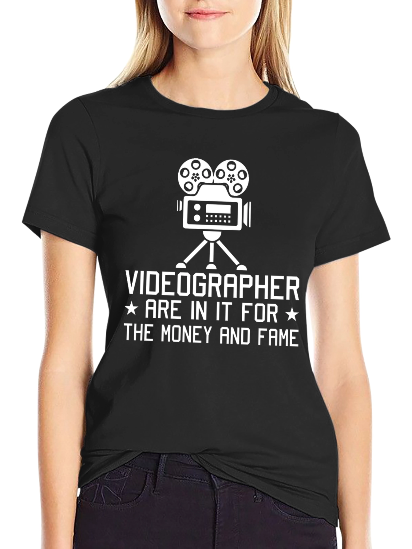Black Videographer T-Shirt - For the Money and Fame view 2