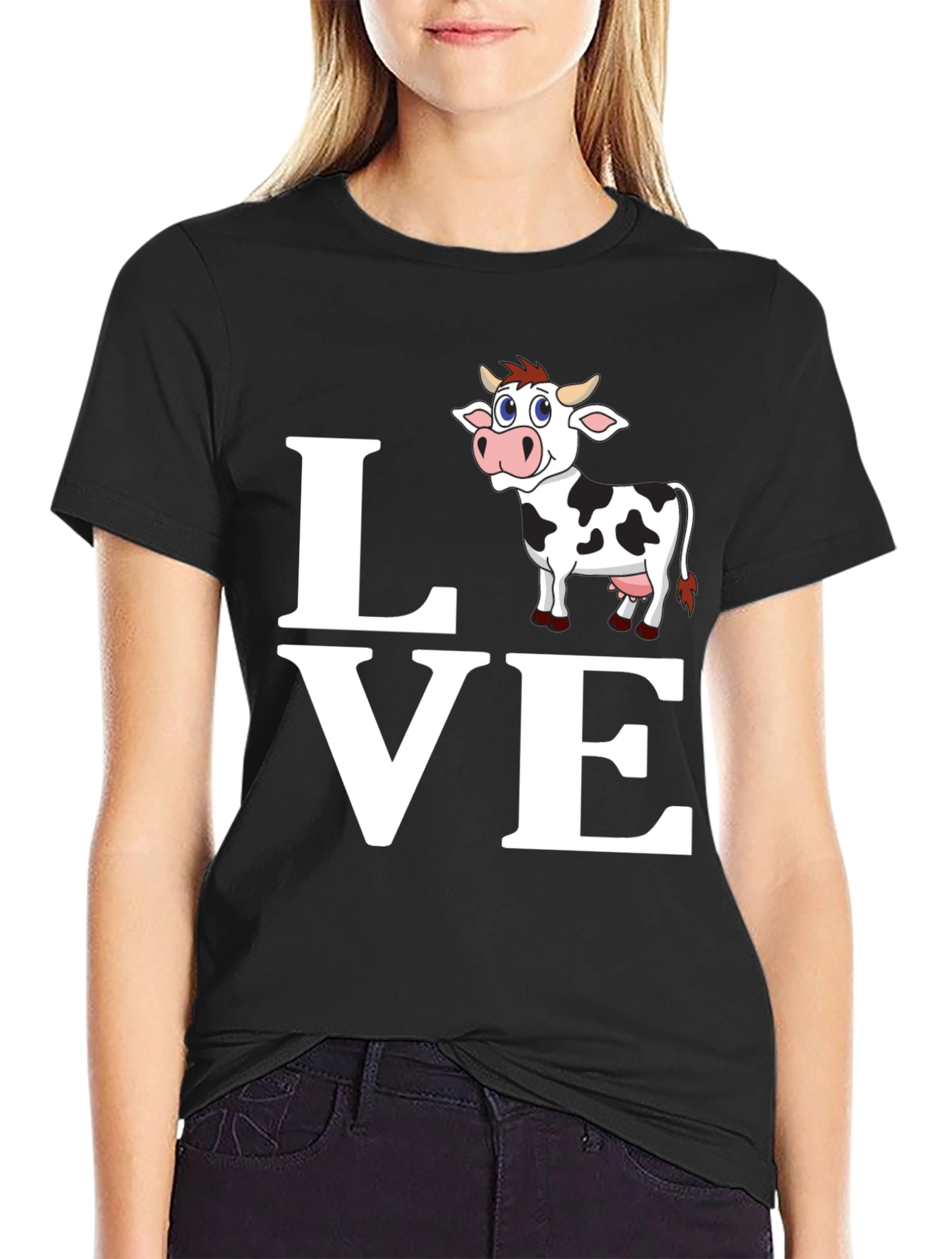 Black Cute Cow Lover T-Shirt - Black Cotton Blend view 2
