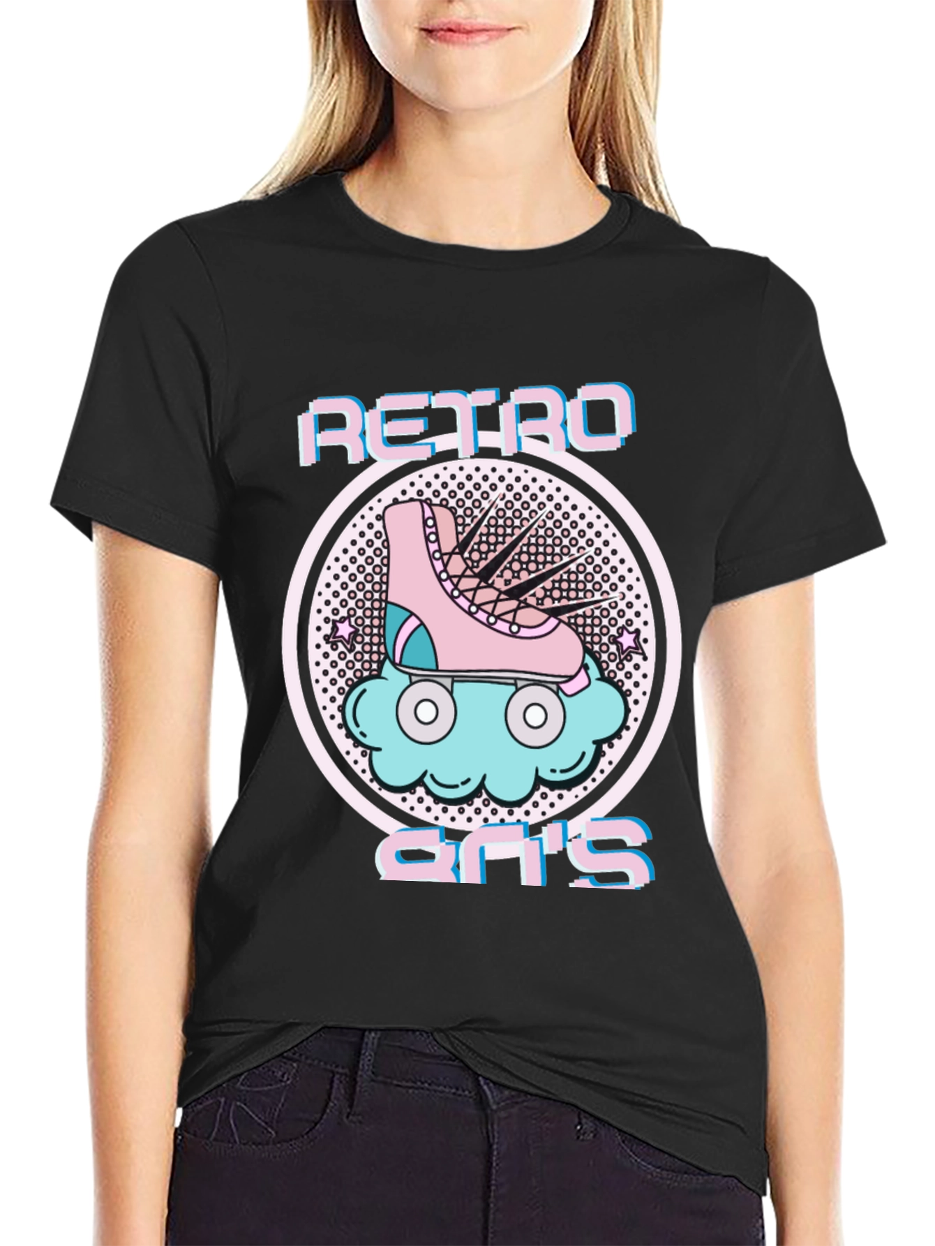 Black Retro 80's Roller Skate Graphic Tee view 2