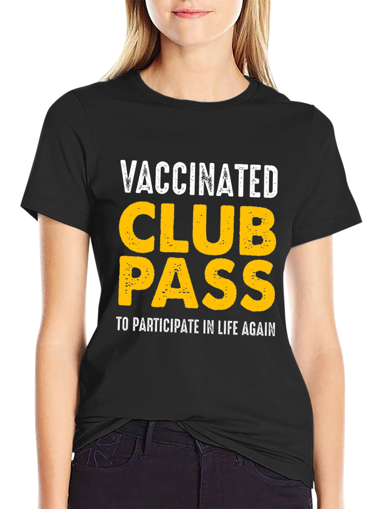 Black Vaccinated Club Pass Black T-Shirt view 2