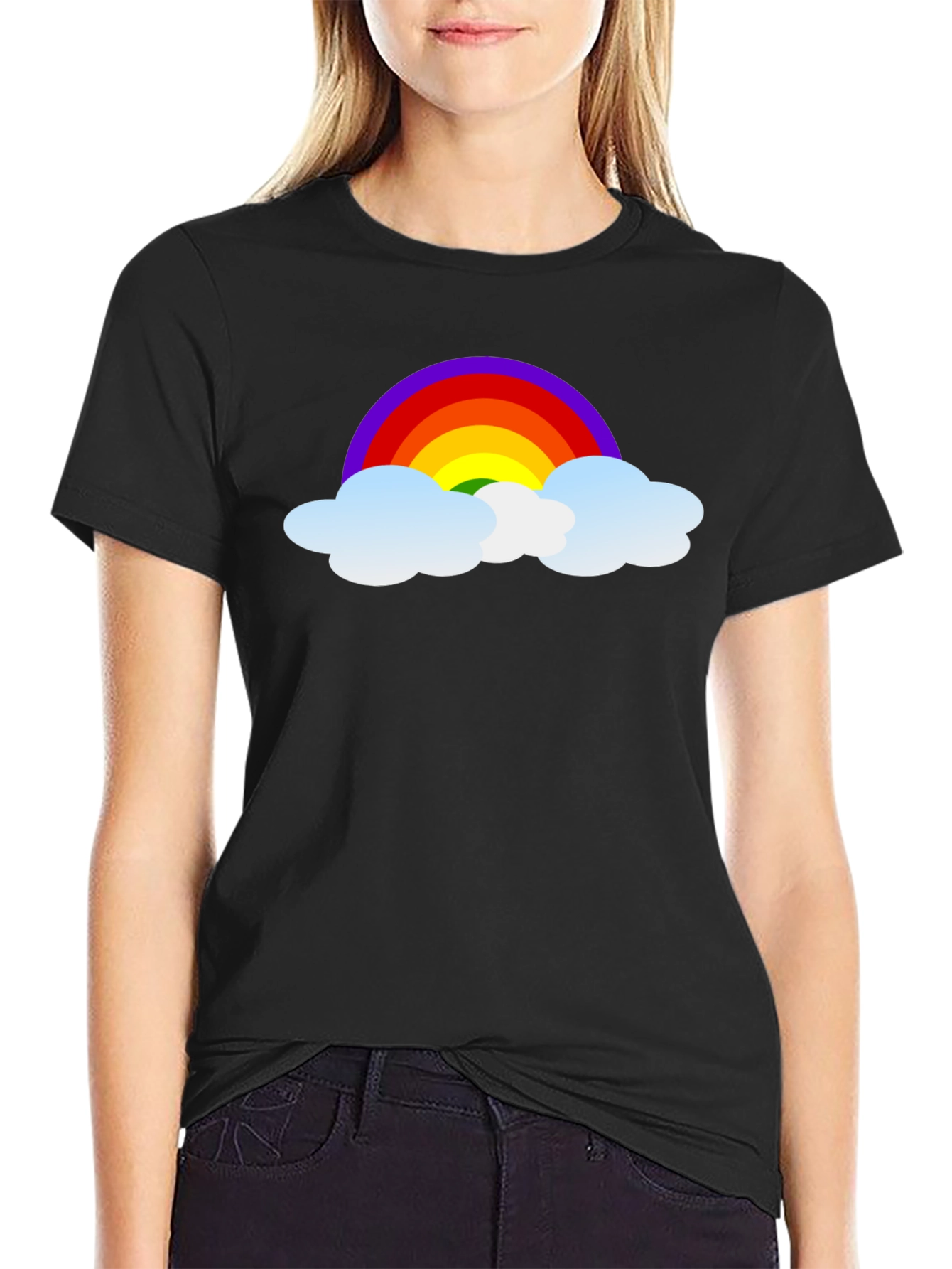 Black Rainbow Cloud Graphic Tee - Black Cotton T-Shirt view 2