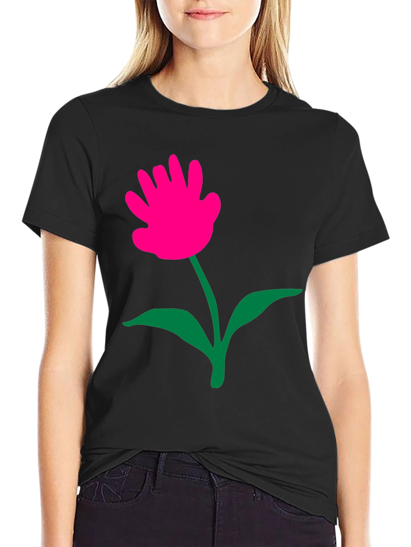 Black Funky Flower Graphic Tee - Black view 2