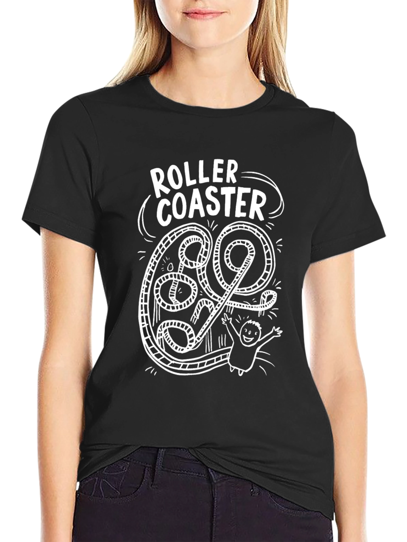 Black Roller Coaster Graphic Tee - Thrill Ride T-Shirt view 2