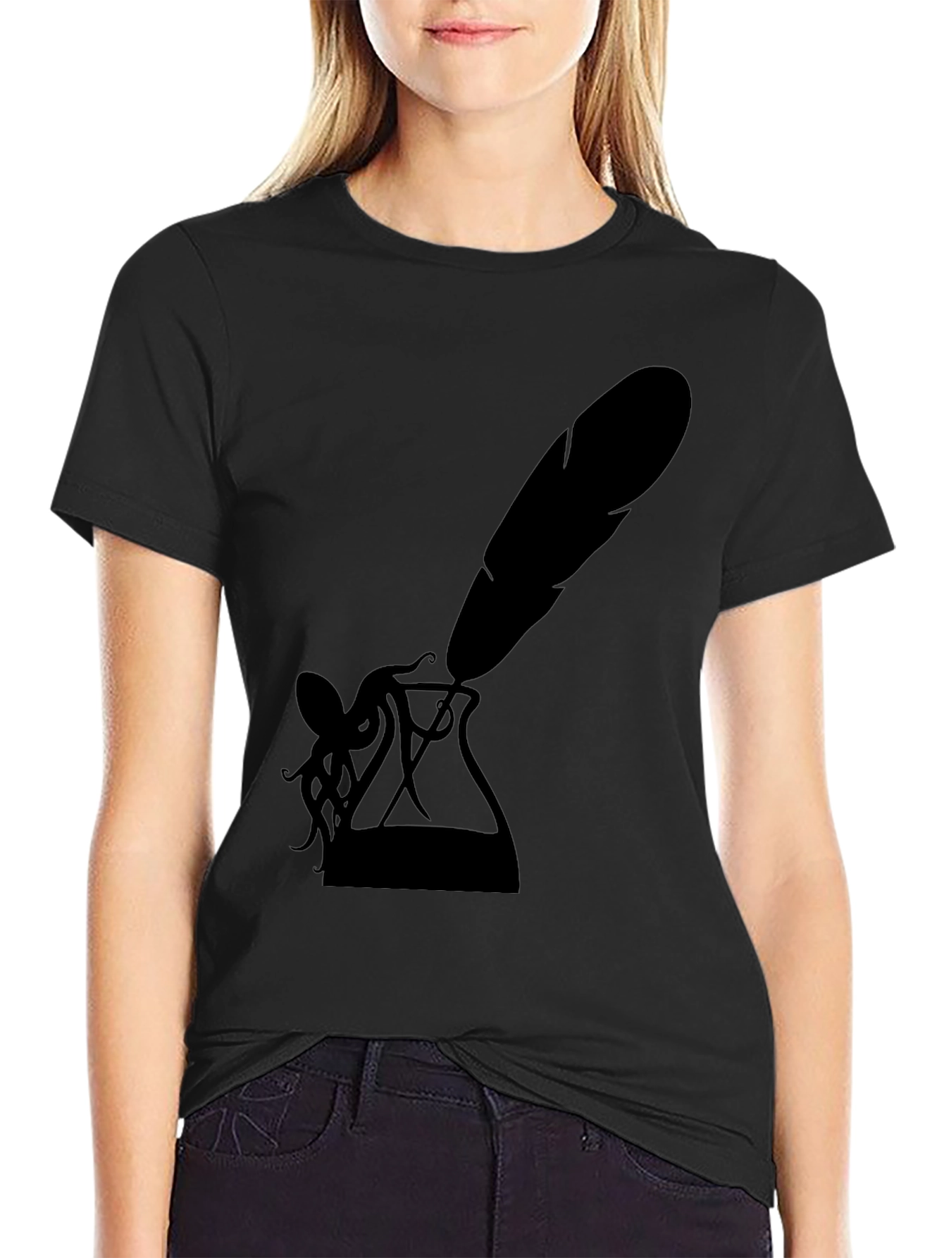 Black Octopus Quill Ink T-Shirt - Black Graphic Tee view 2