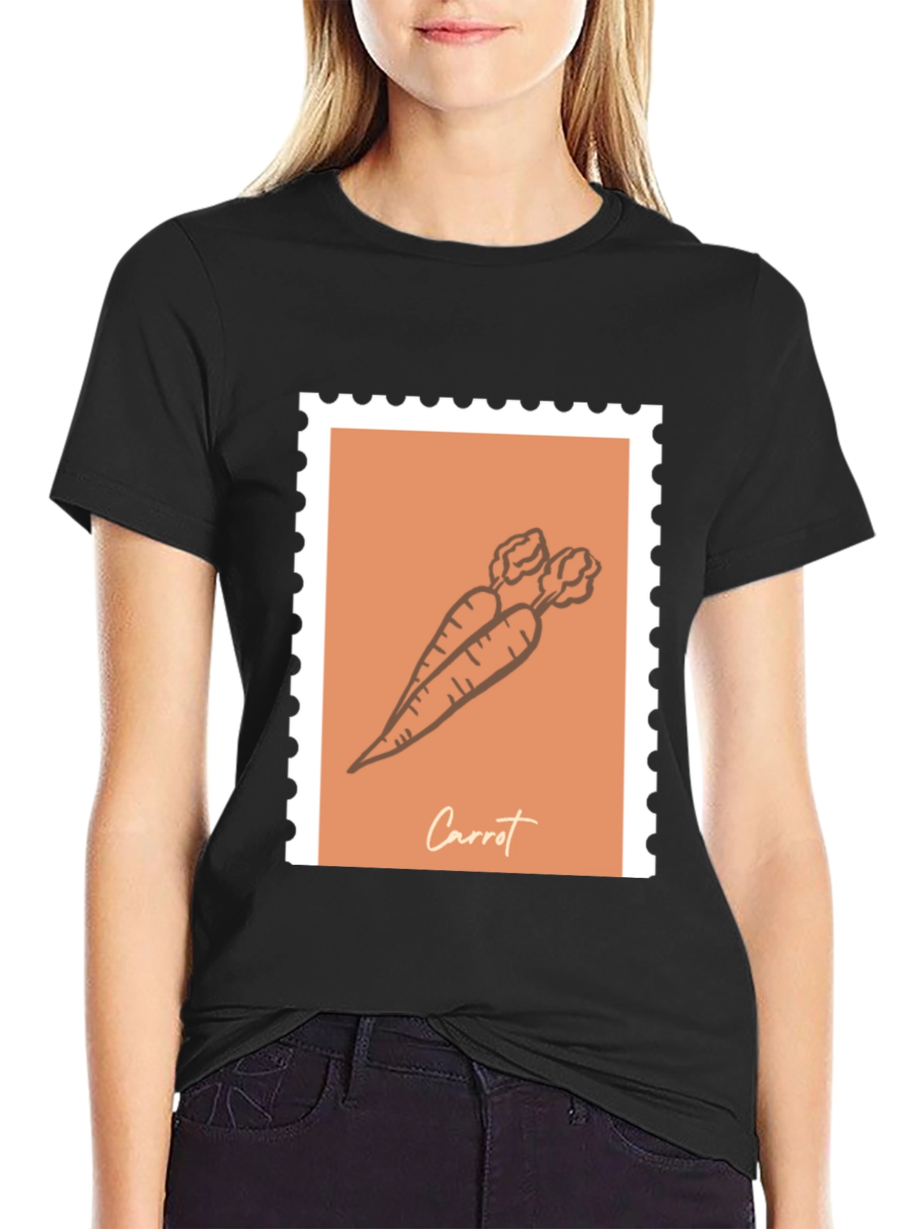 Black Carrot Stamp Graphic T-Shirt - Unisex Casual Tee view 2