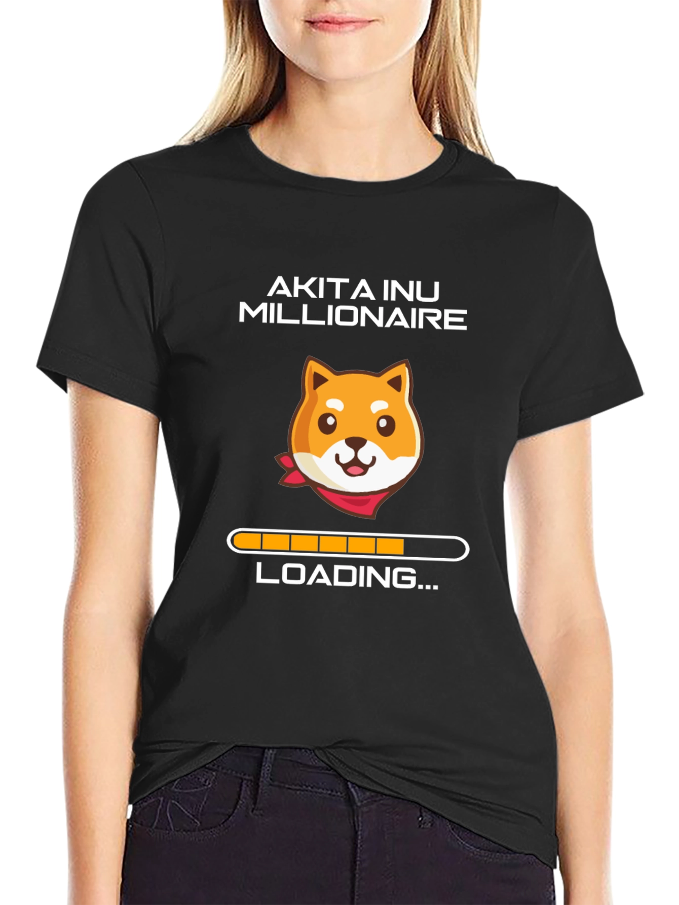 Black Akita Inu Millionaire Loading T-Shirt - Black view 2