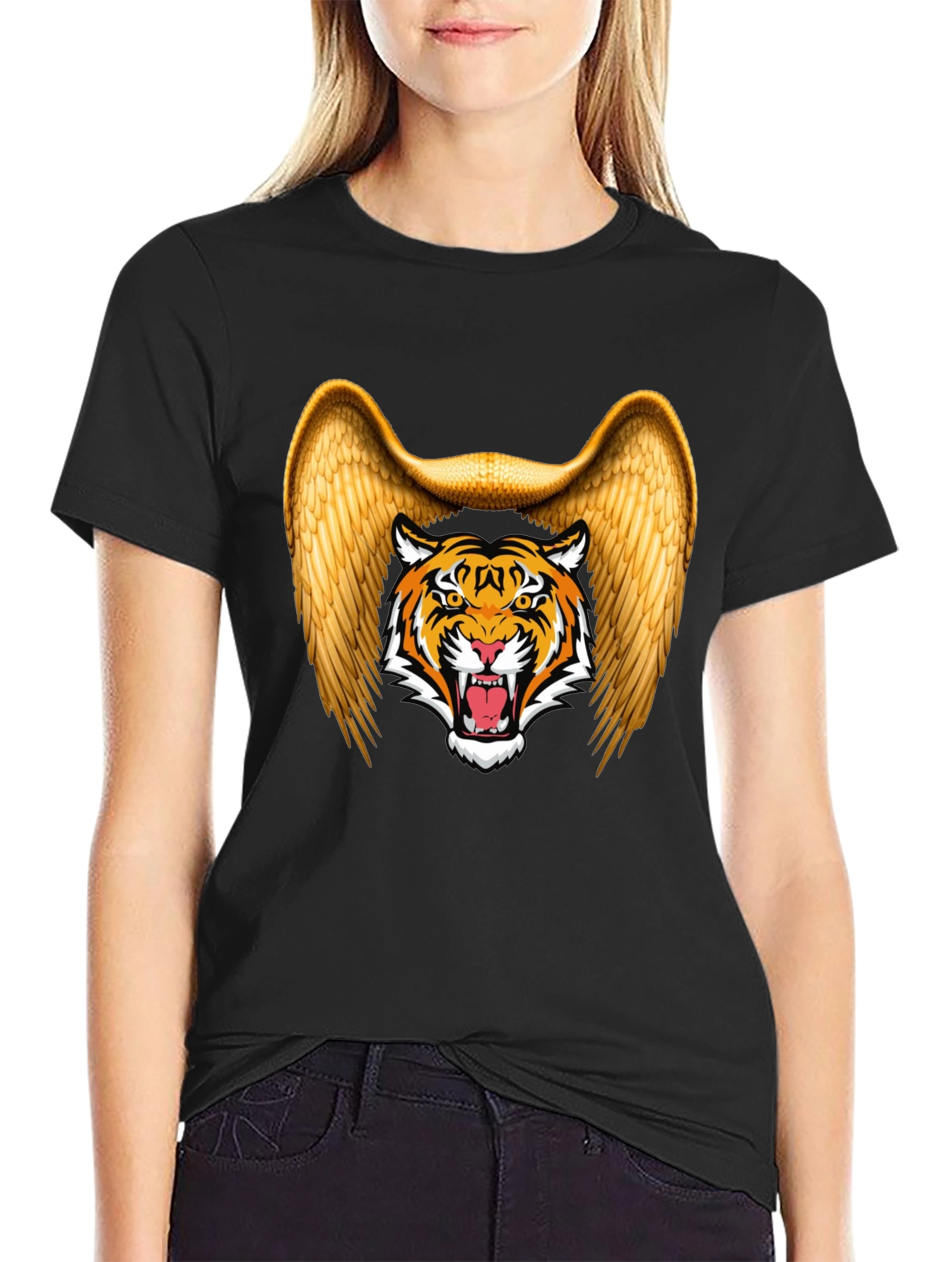 Black Winged Tiger Graphic Tee - Cool Black T-Shirt view 2
