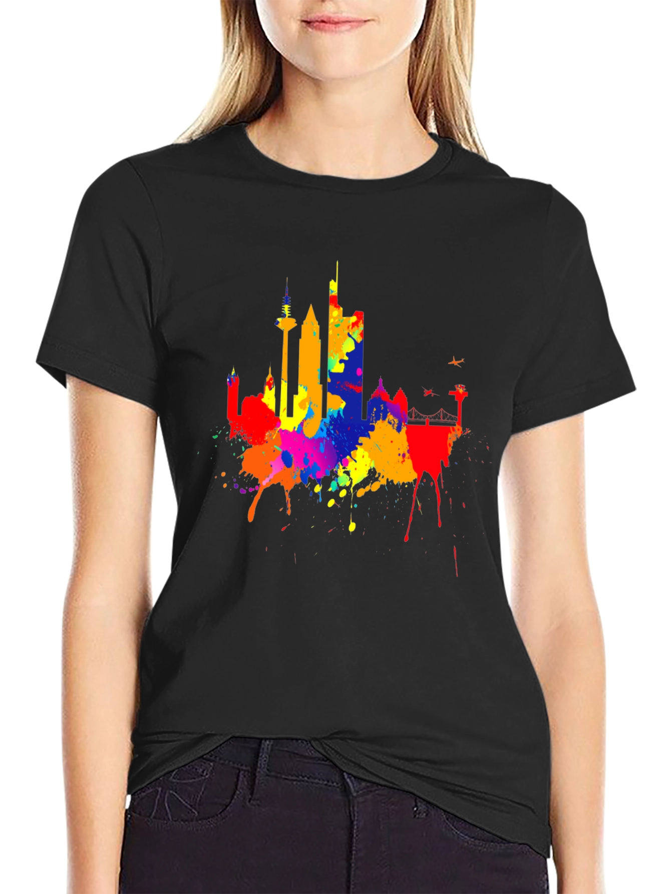 Black Vibrant Skyline Splash Black T-Shirt view 2