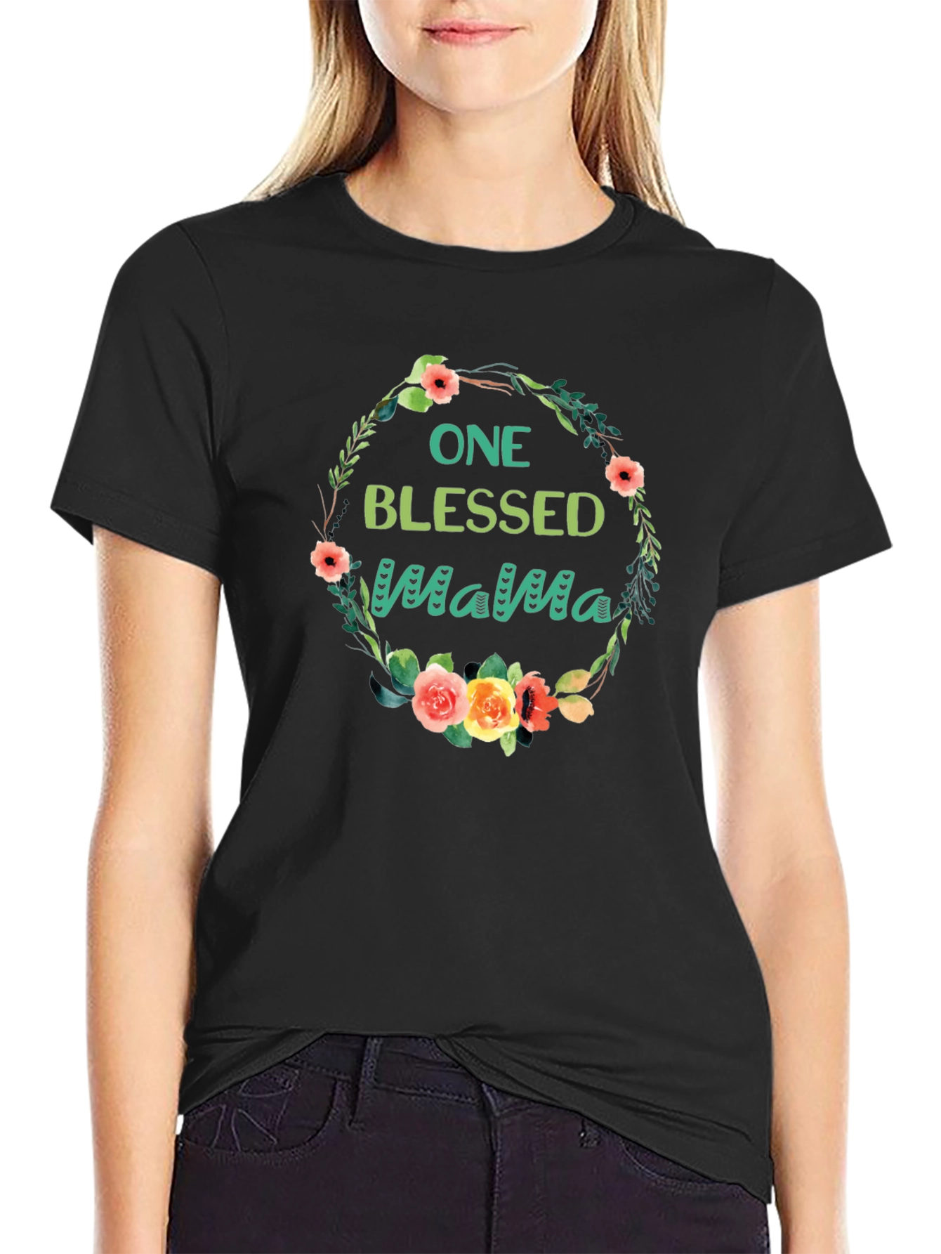 Black One Blessed Mama T-Shirt view 2