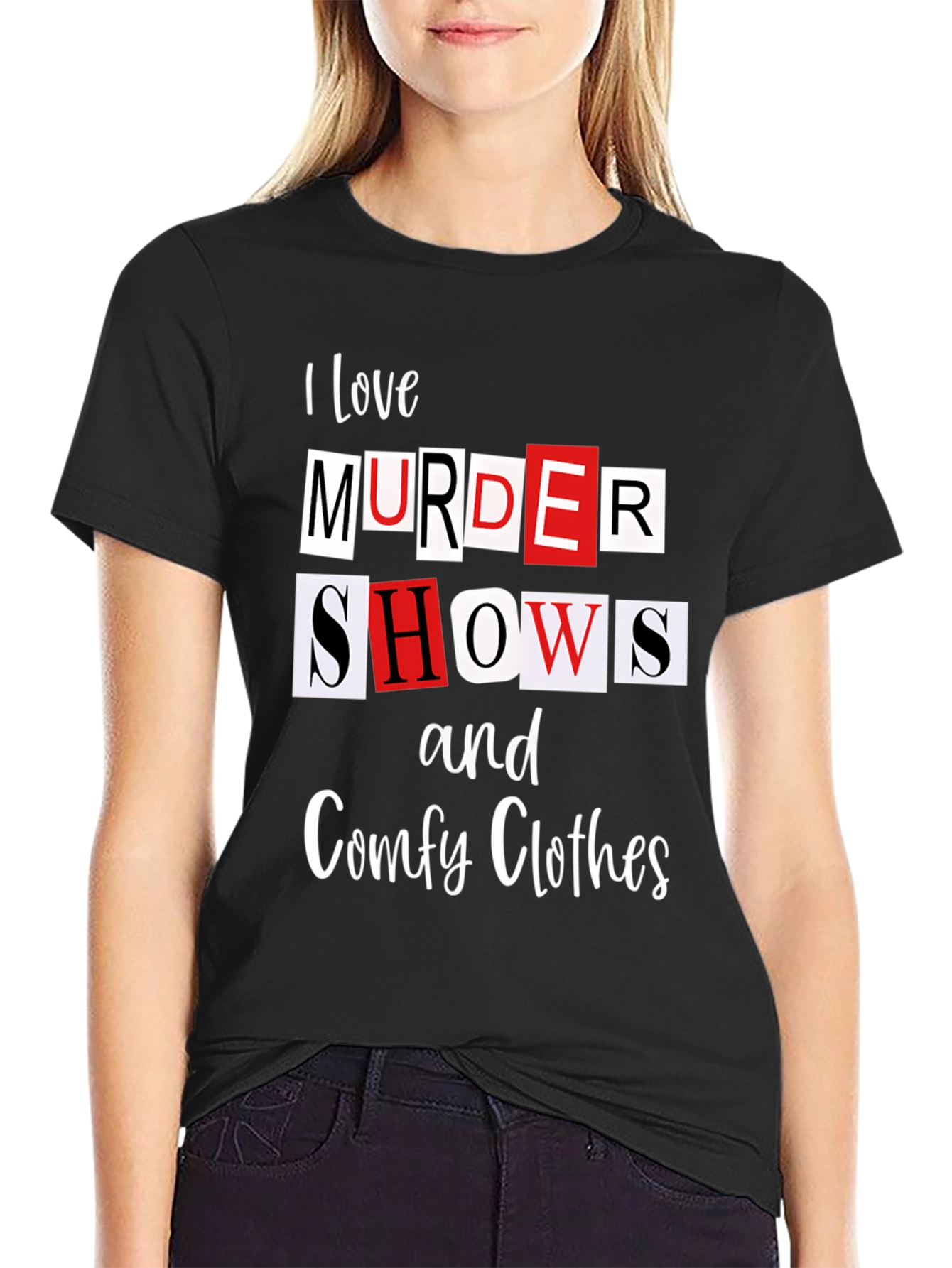 Black Murder Shows & Comfy Clothes Black Graphic Tee view 2