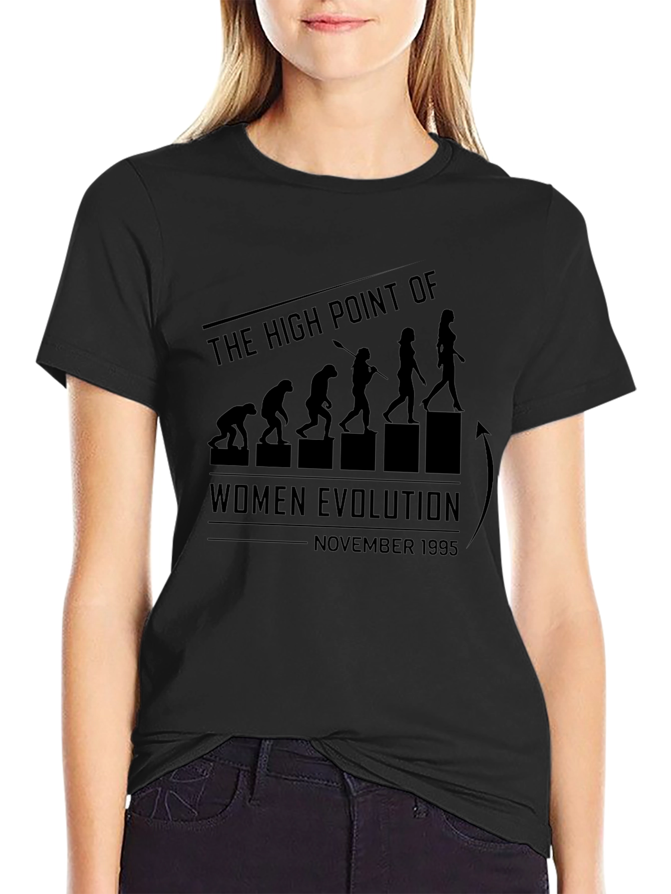 Black Funny Women's Evolution November 1995 Graphic T-Shirt view 2