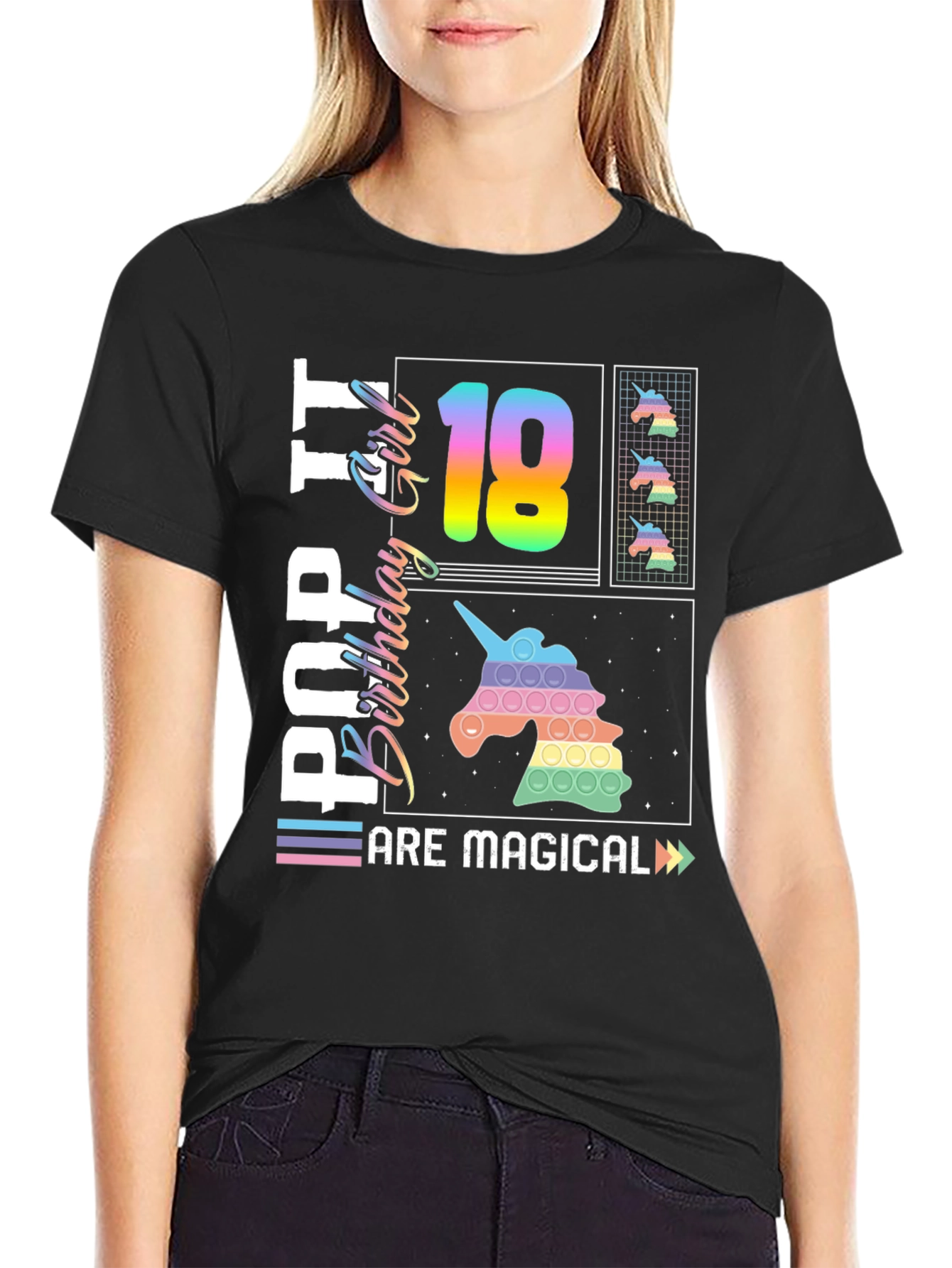 Black Pop It 18th Birthday Girl T-Shirt view 2