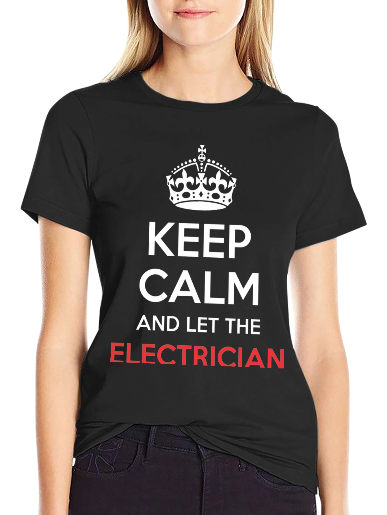 Black Keep Calm Electrician T-Shirt - Funny Electrician Gift view 2