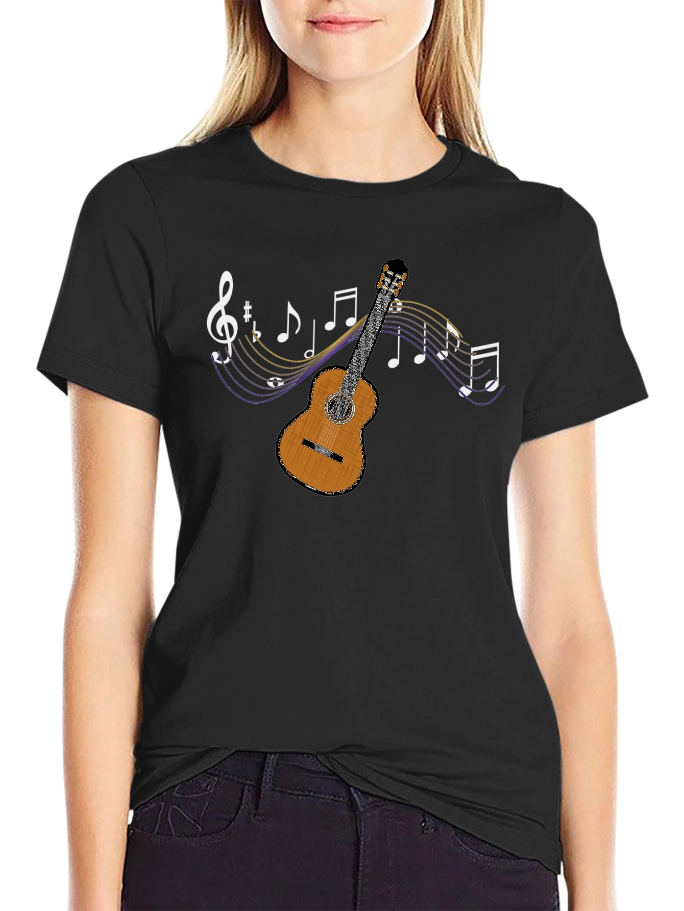 Black Musical Guitar Graphic T-Shirt - Stylish & Unique! view 2