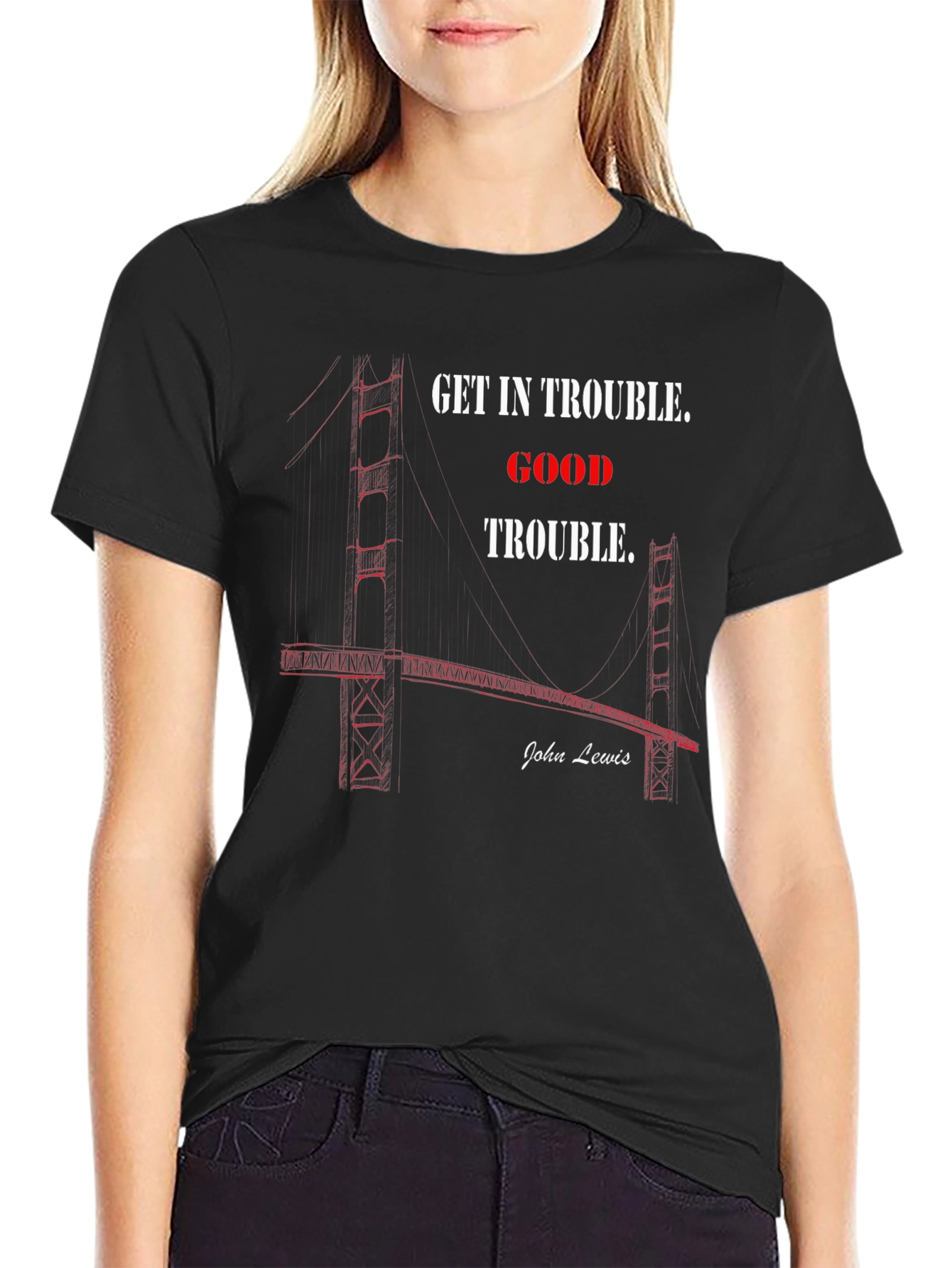 Black Get In Trouble T-Shirt - John Lewis Quote Graphic Tee view 2