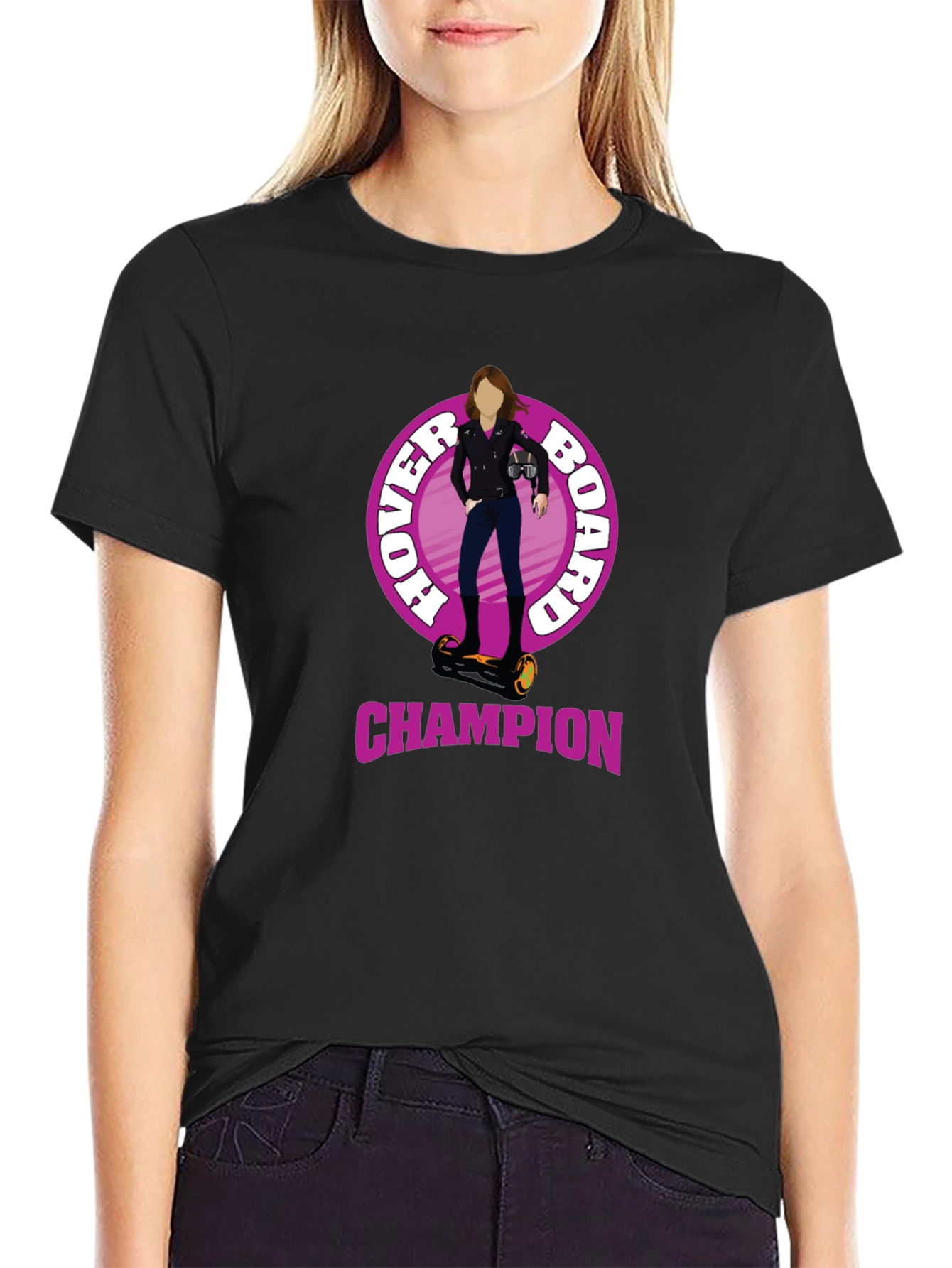 Black Hoverboard Champion Graphic Tee - Unique Design view 2