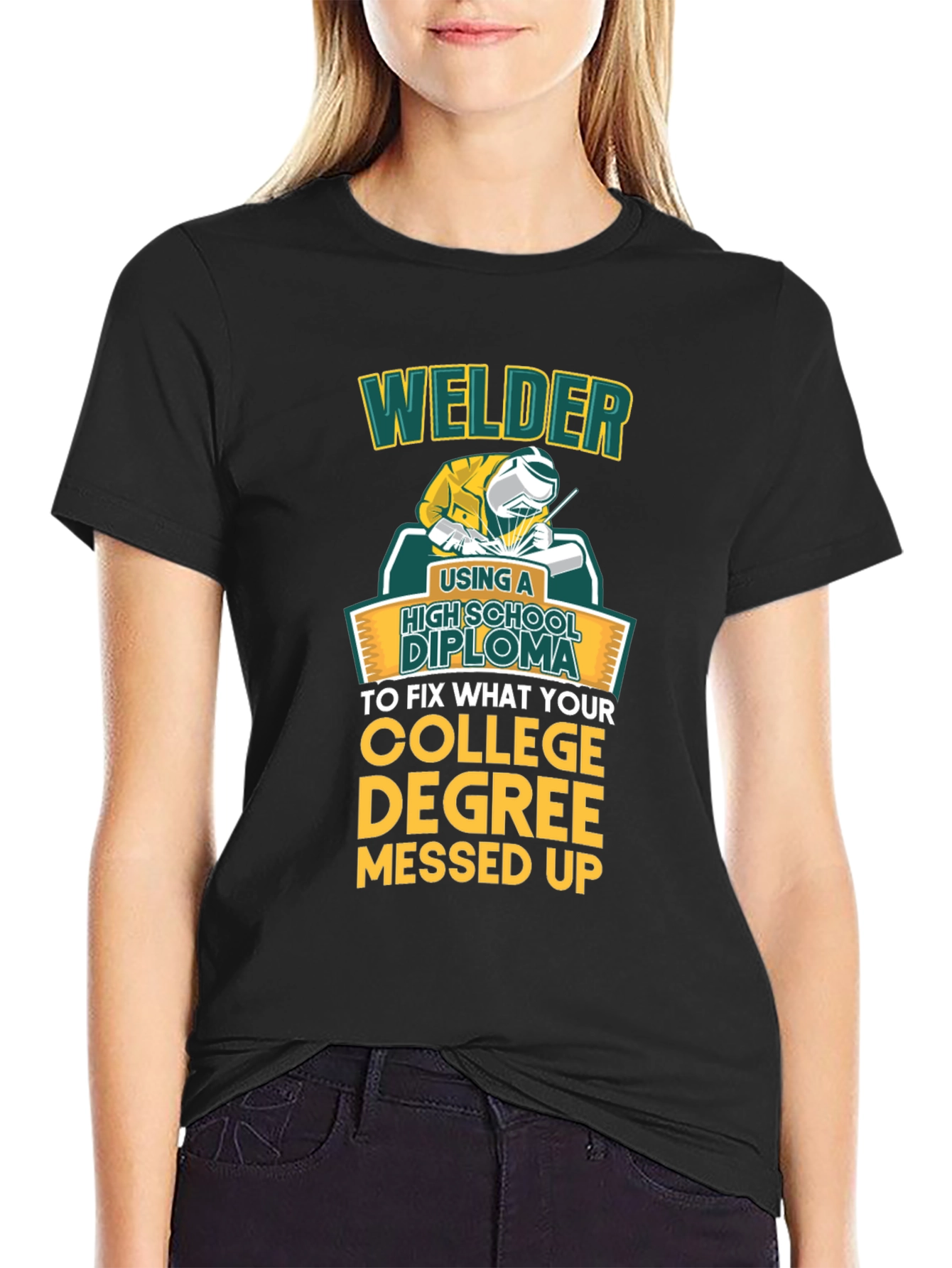 Black Welder High School Diploma Funny Black T-Shirt view 2