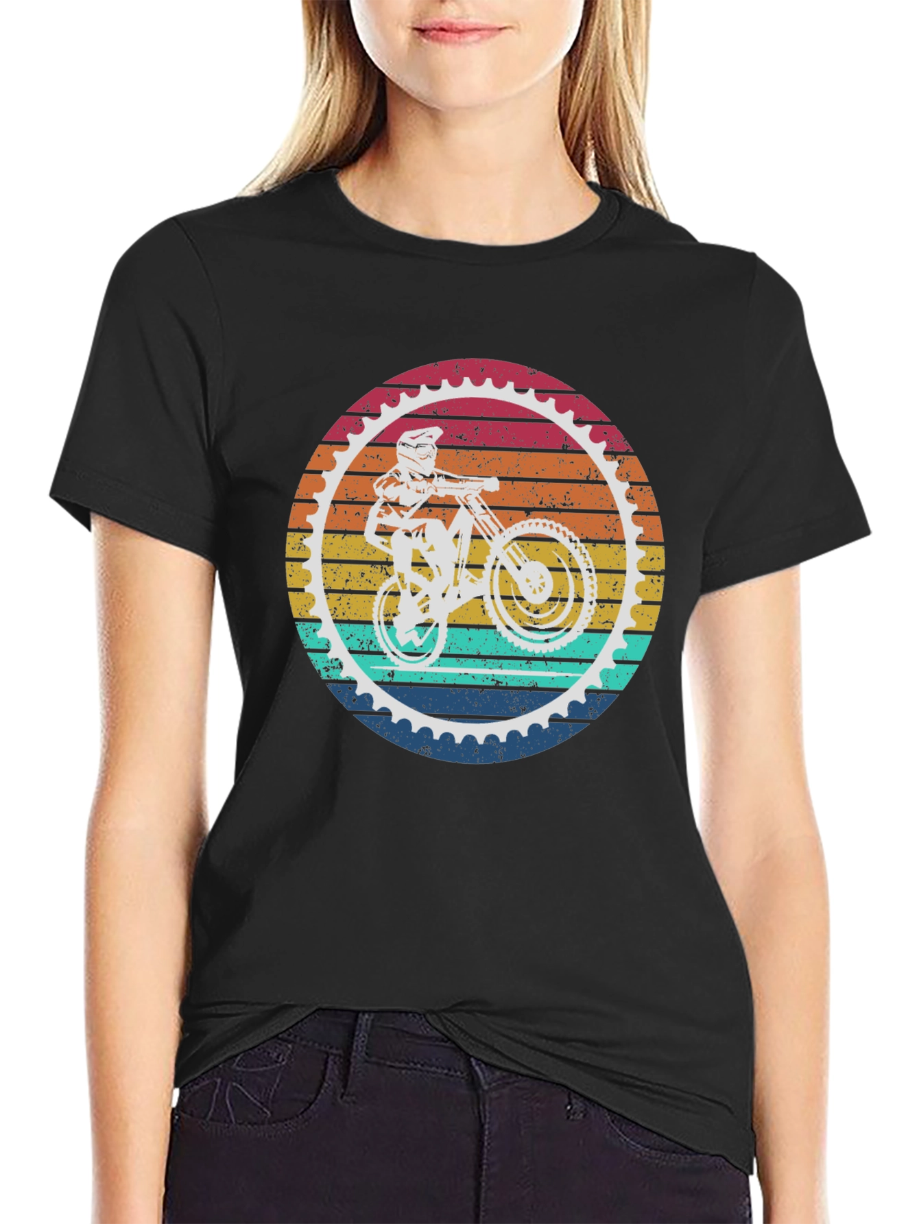 Black Retro Mountain Bike Graphic T-Shirt view 2