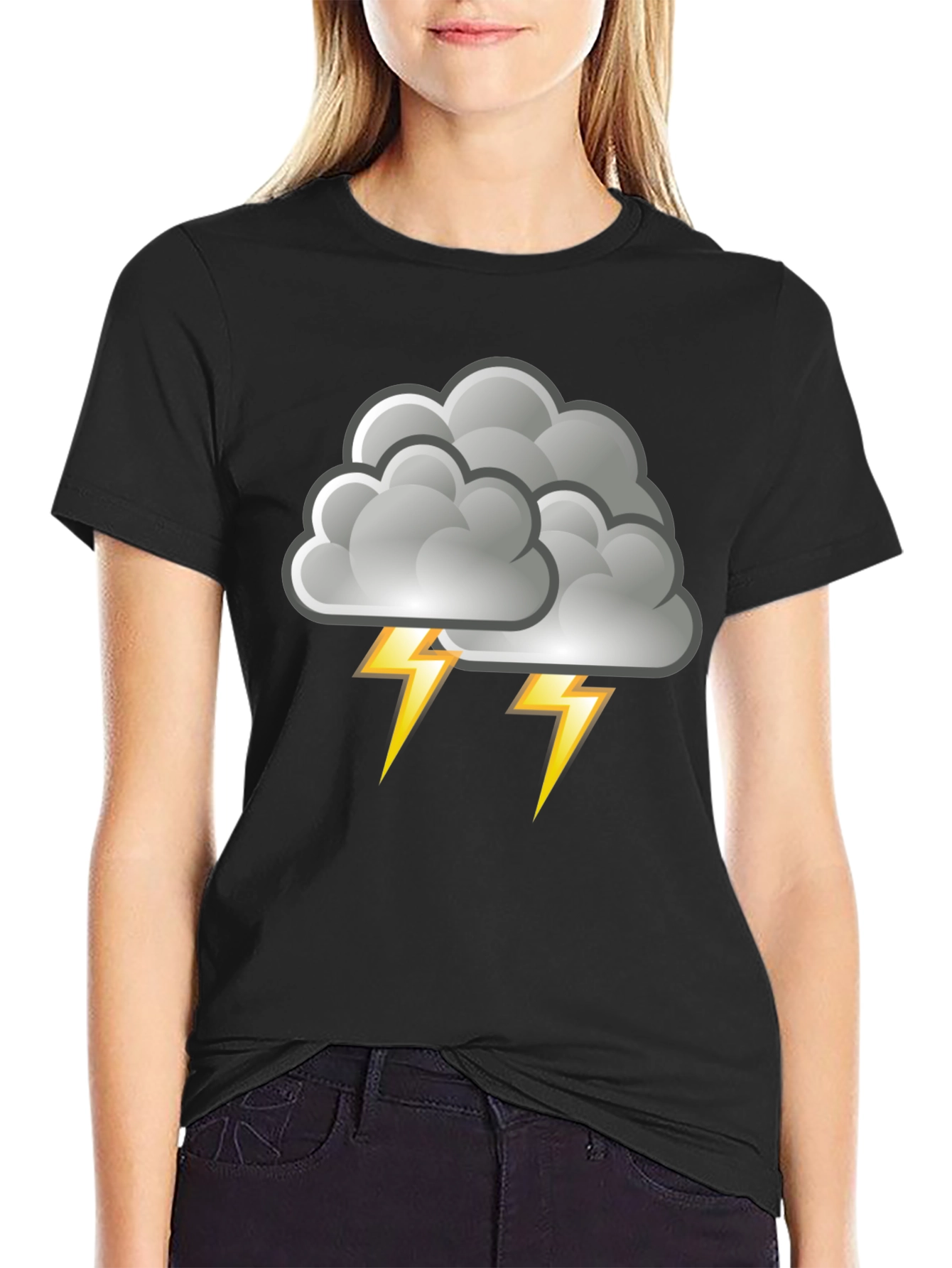 Black Stormy Weather T-Shirt - Cloud Lightning Design view 2