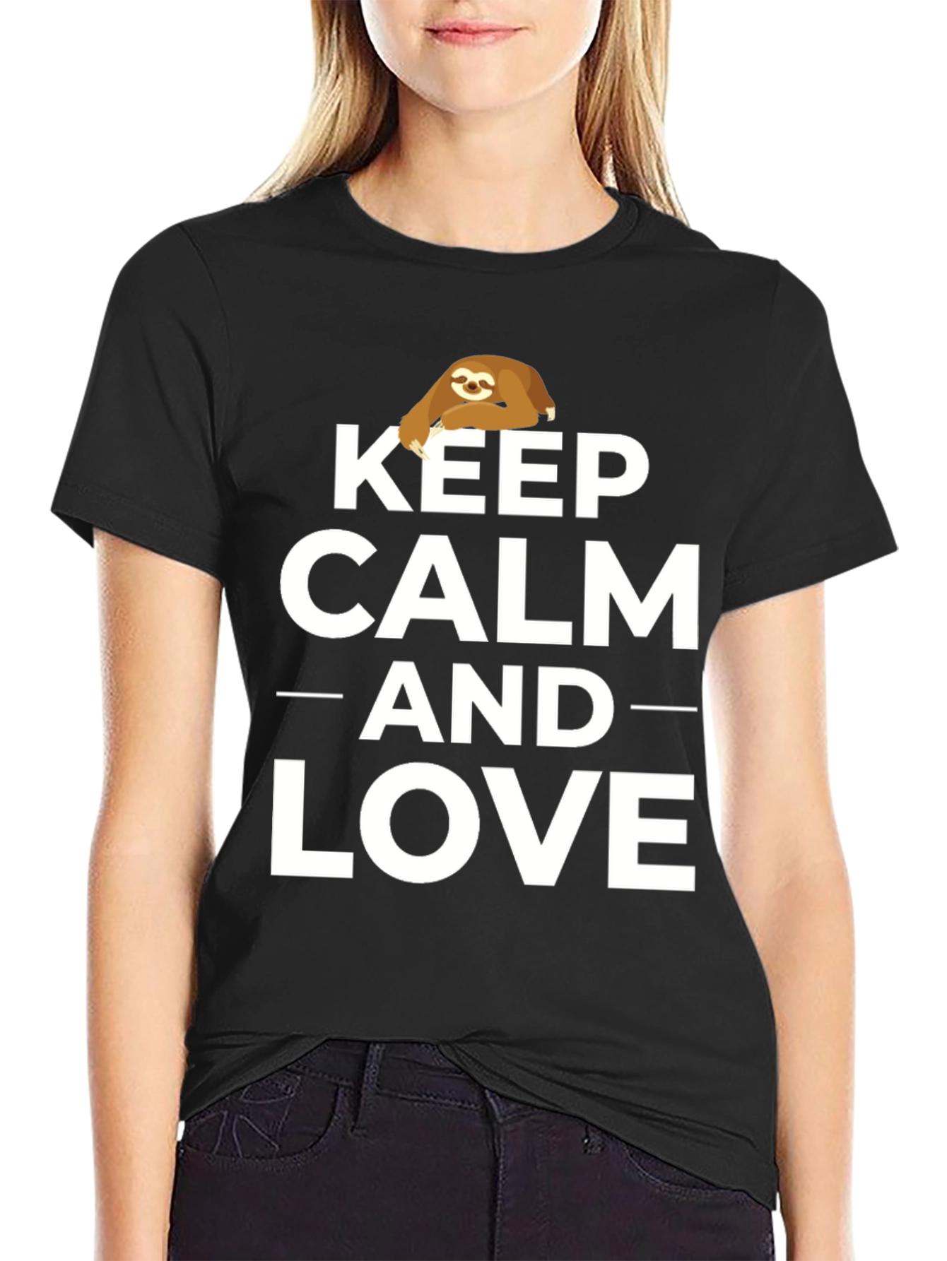 Black Keep Calm and Love Sloths Graphic Tee view 2