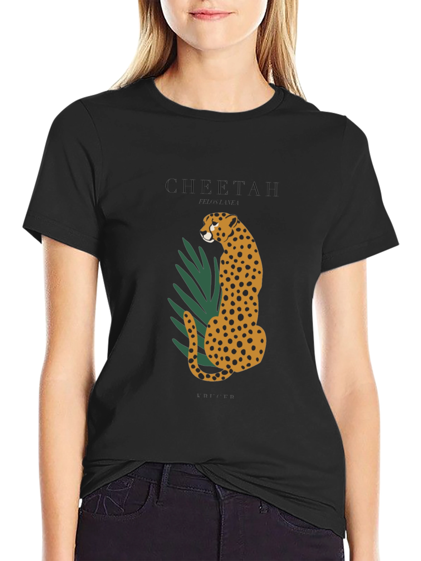Black Cheetah Graphic Black T-Shirt view 2
