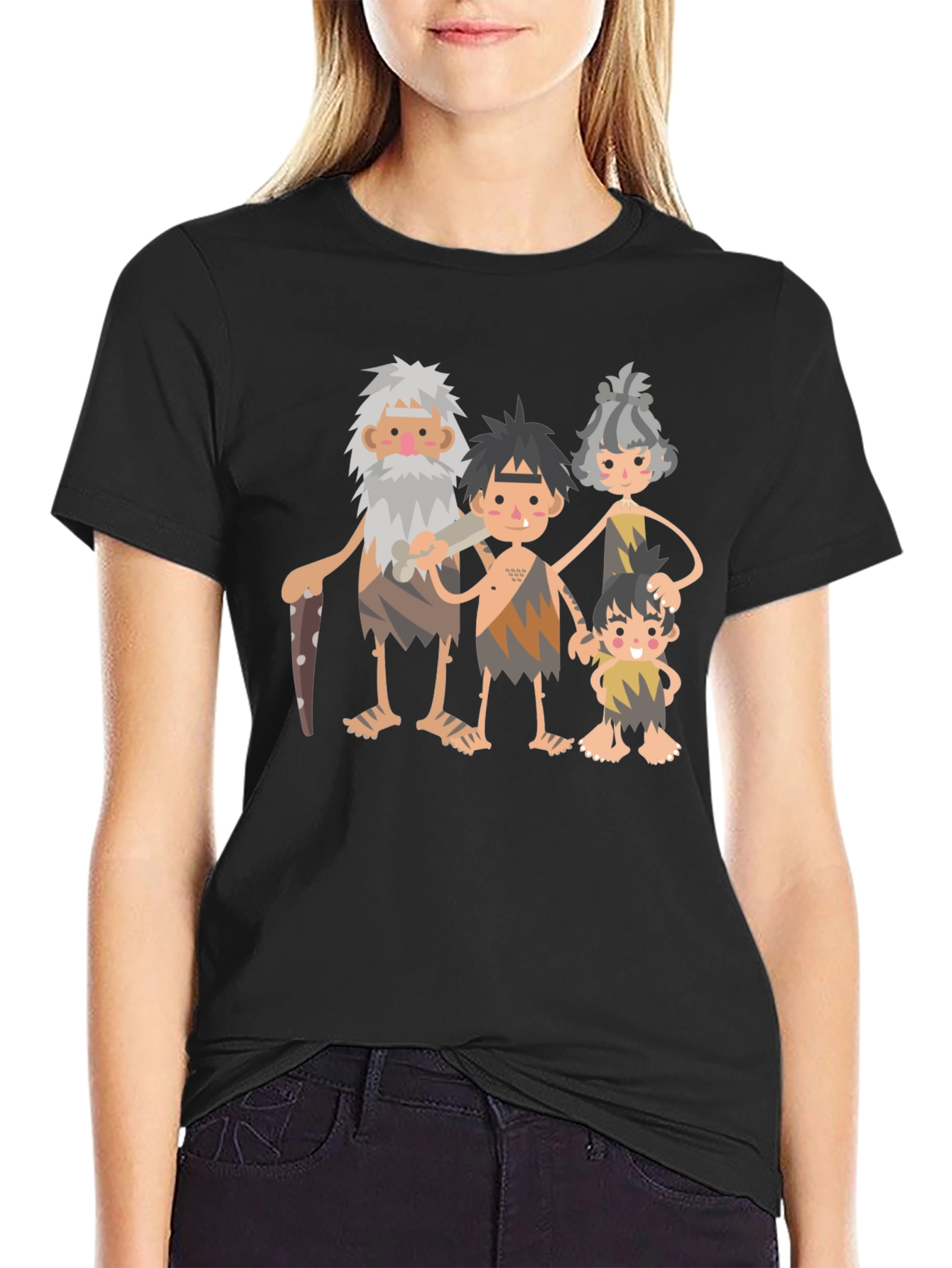 Black Caveman Family Graphic Tee - Black view 2