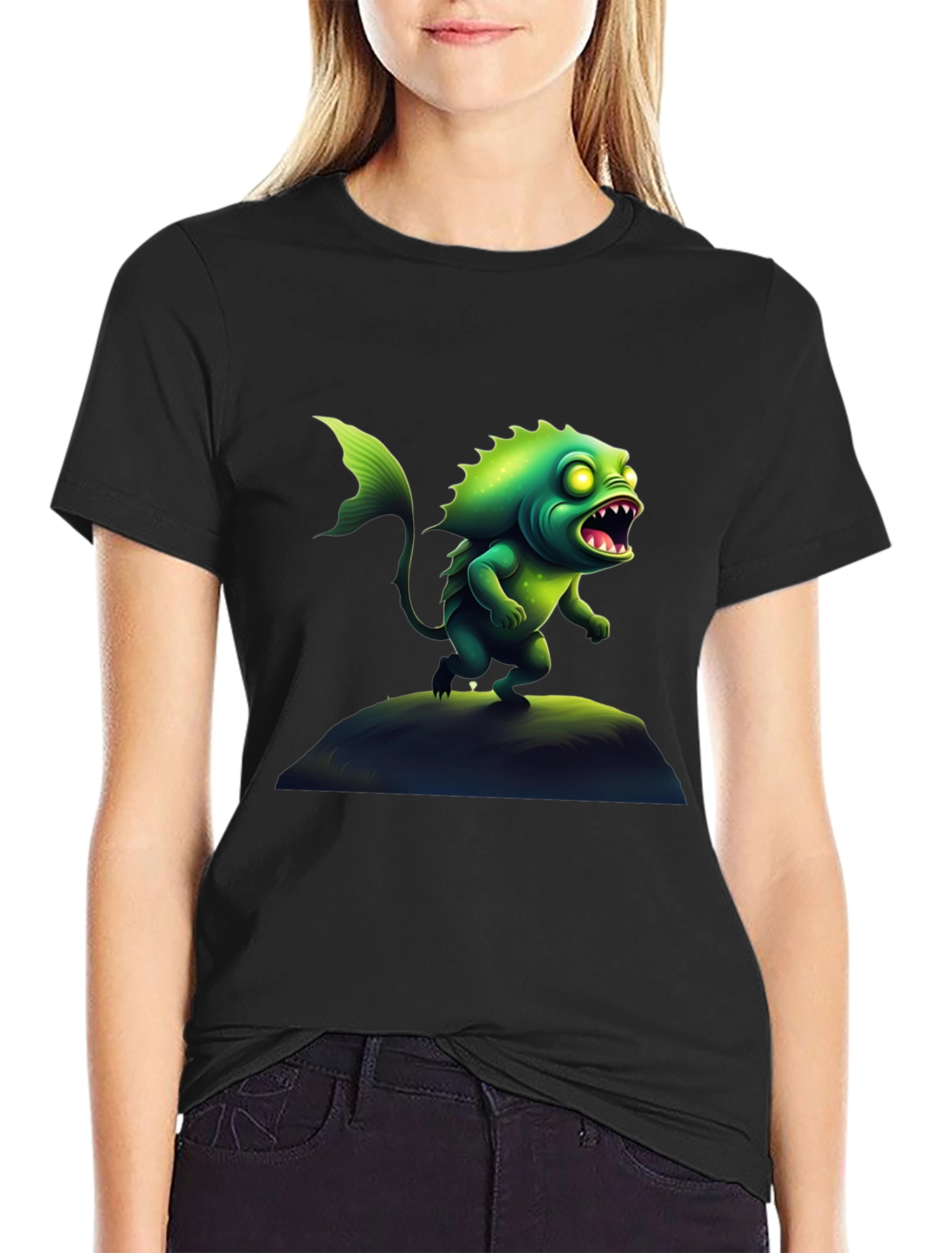 Black Monster Fish Graphic Tee - Unique Creature Design view 2