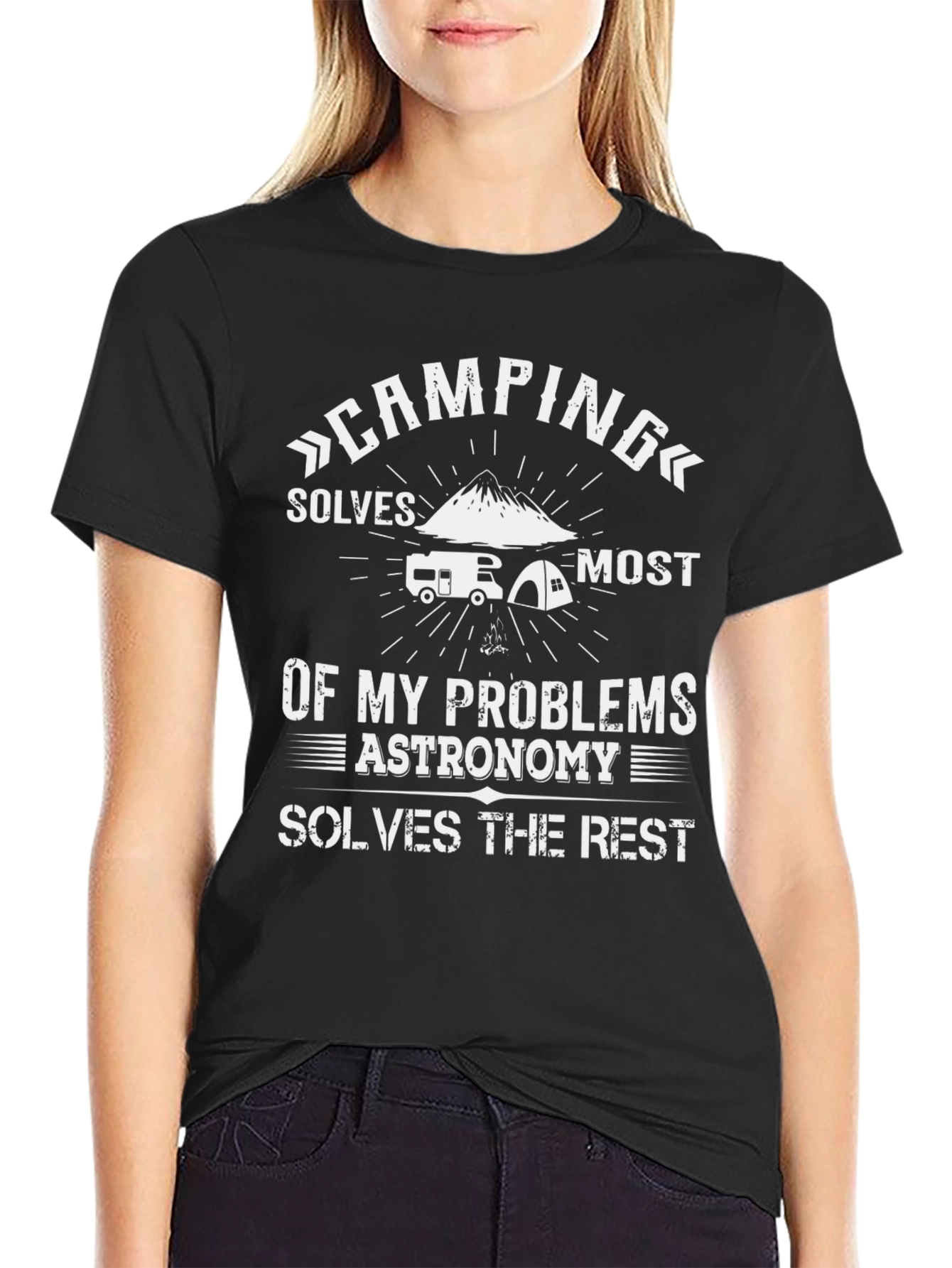 Black Camping & Astronomy T-Shirt: Solves My Problems Tee view 2