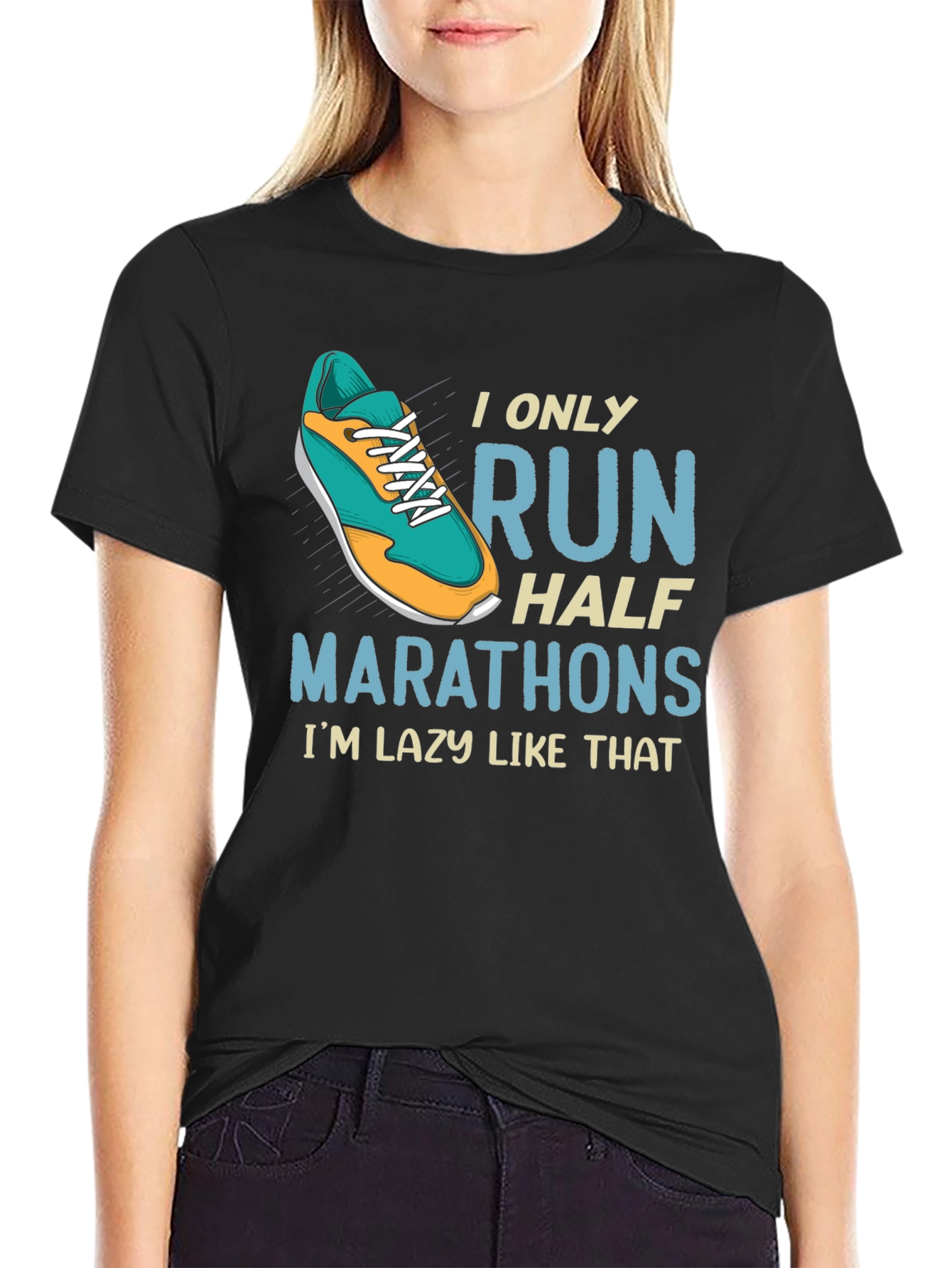 Black Funny Half Marathon Running T-Shirt view 2