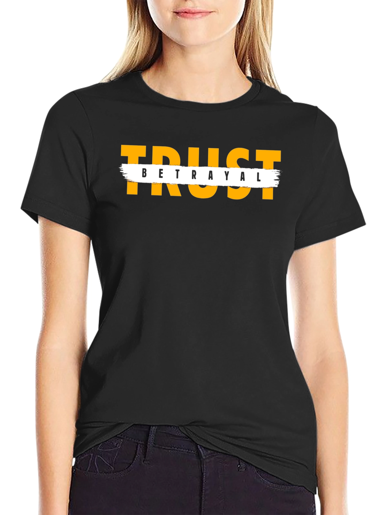 Black Trust Betrayal Graphic Tee - Black Casual T-Shirt view 2