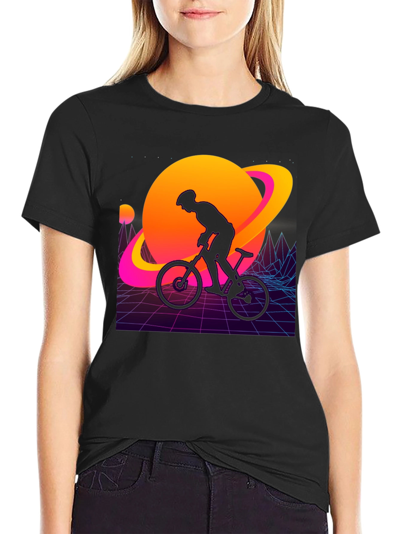 Black Retro Planet Biker Graphic Tee view 2