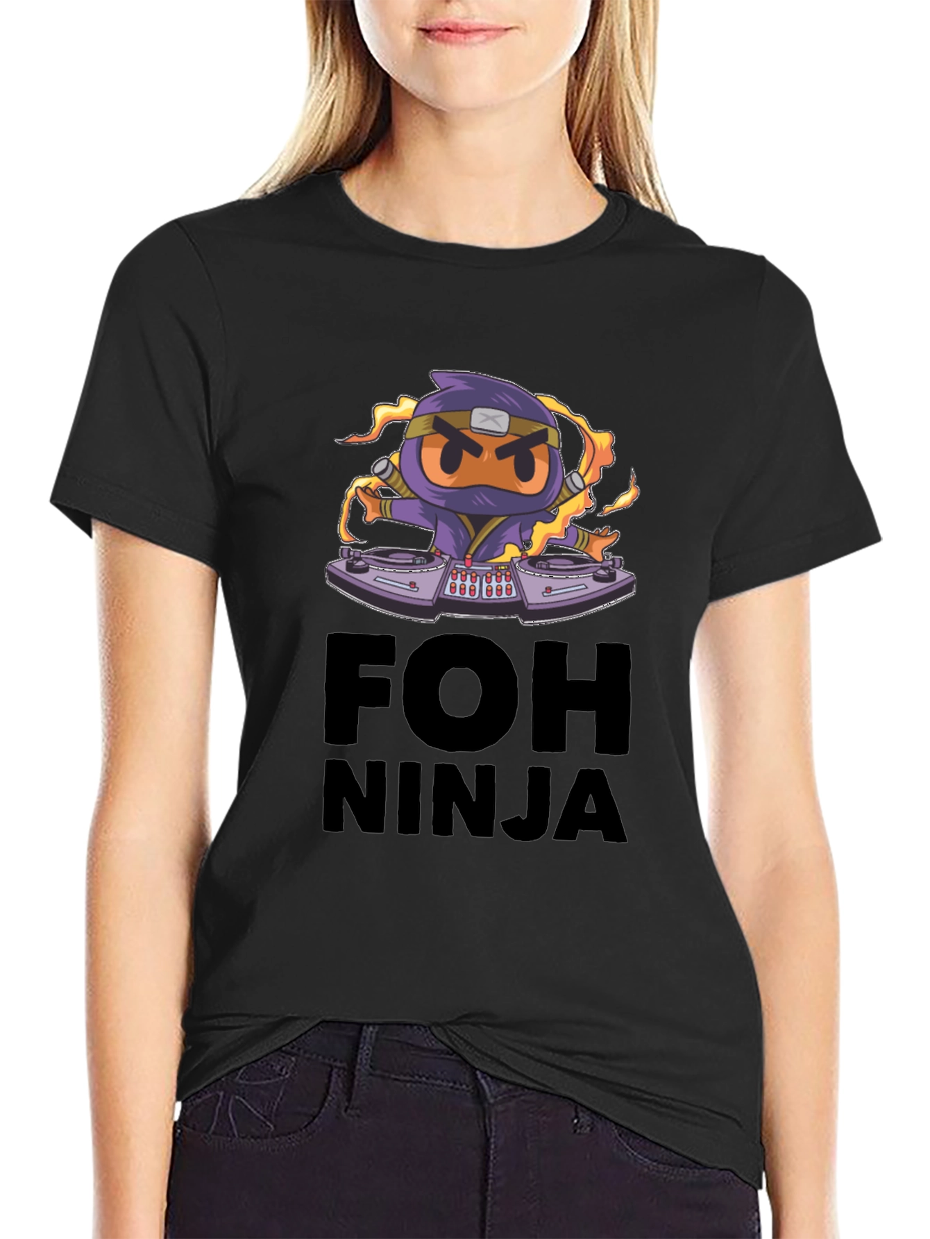 Black FOH Ninja Graphic Tee - Cool DJ Cartoon view 2