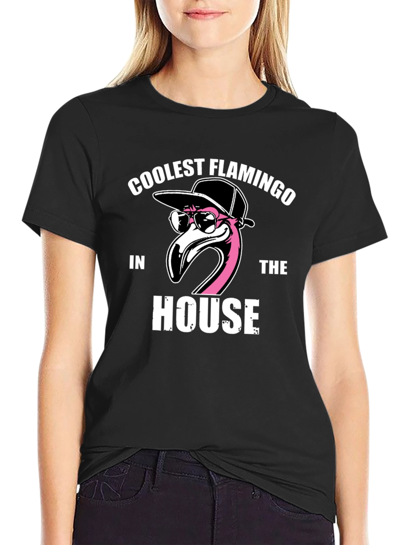 Black Coolest Flamingo in the House Black Graphic Tee view 2