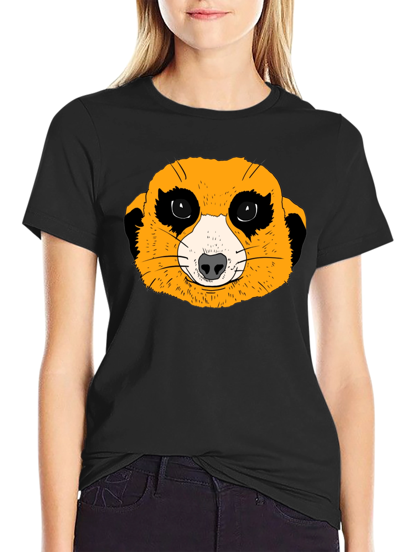 Black Meerkat Graphic Tee - Black Cotton T-Shirt view 2