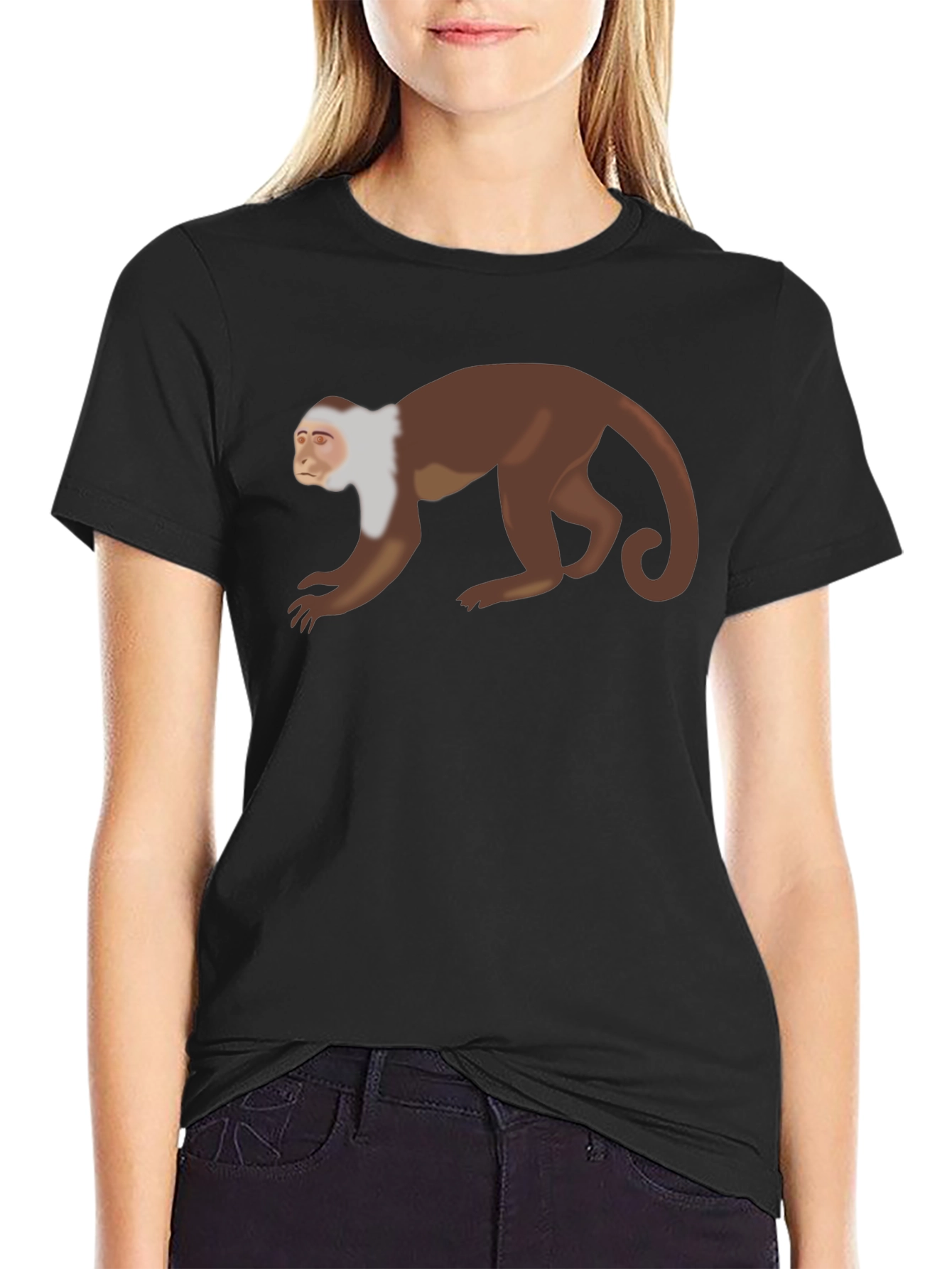Black Capuchin Monkey Graphic T-Shirt - Unisex Black Tee view 2