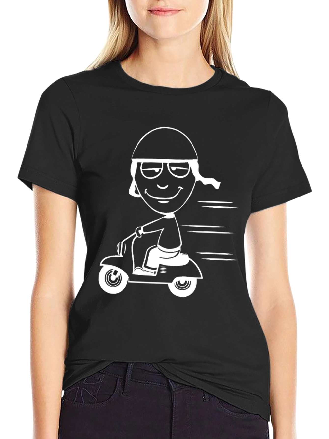 Black Cartoon Scooter Rider Graphic T-Shirt view 2