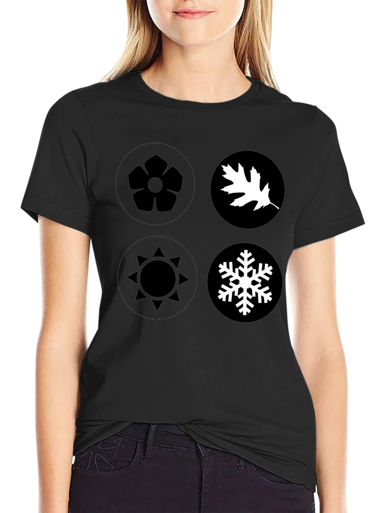 Seasons Graphic Tee - Black Cotton Casual Wear - 2