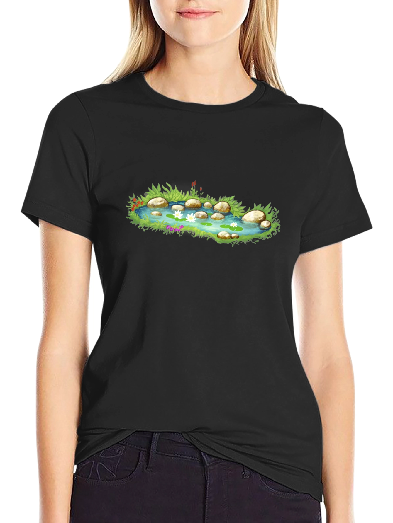 Black Pond Design Black T-Shirt view 2