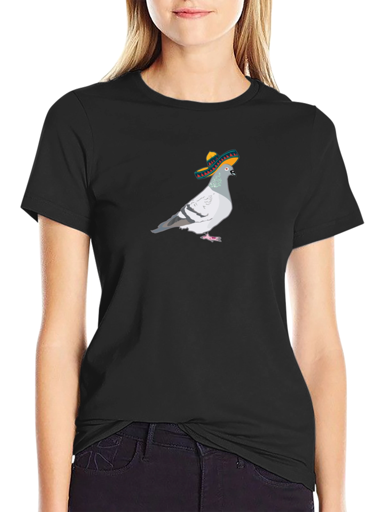 Black Pigeon in Sombrero Graphic T-Shirt view 2