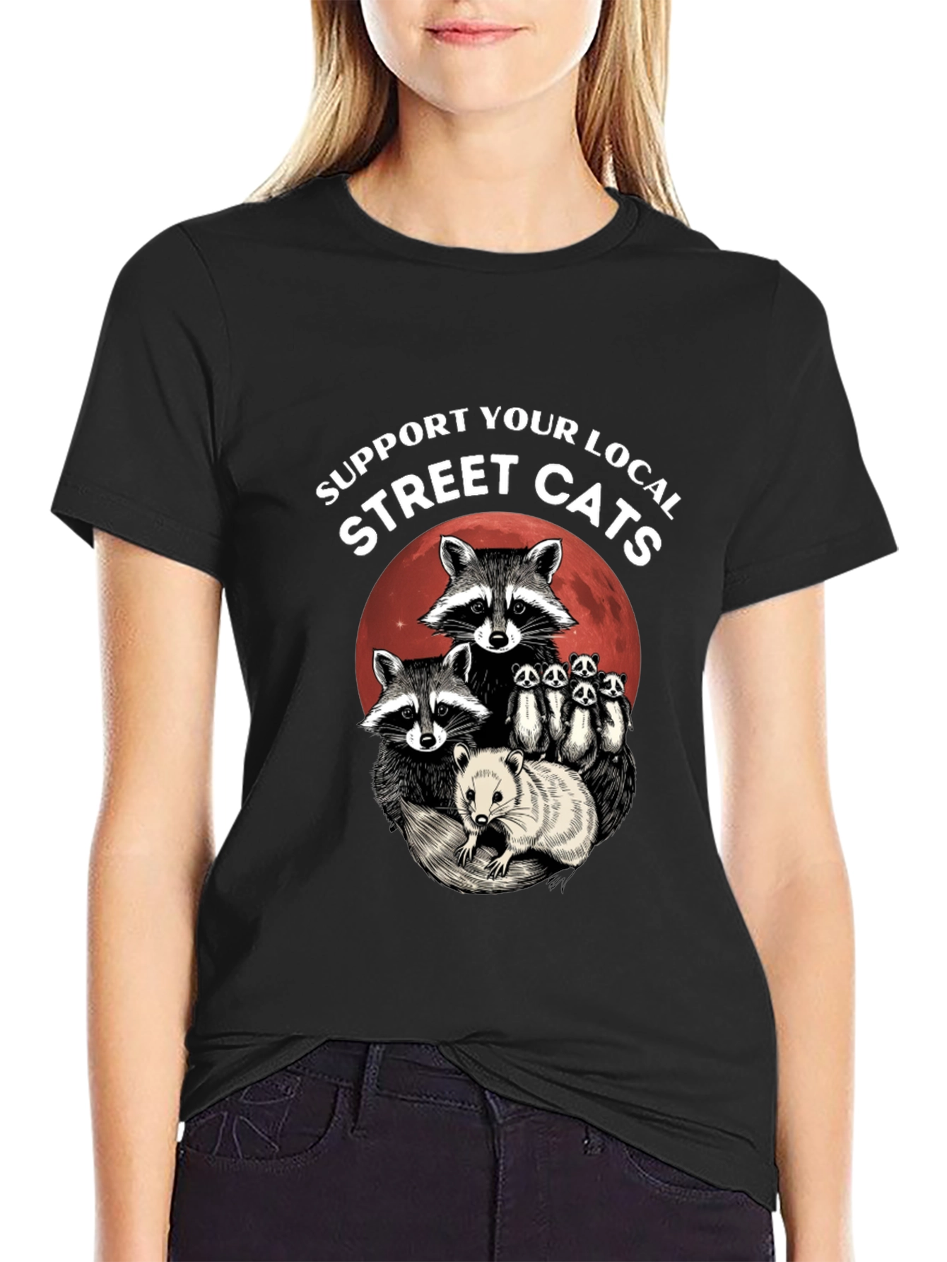 Black Support Your Local Street Cats T-Shirt view 2