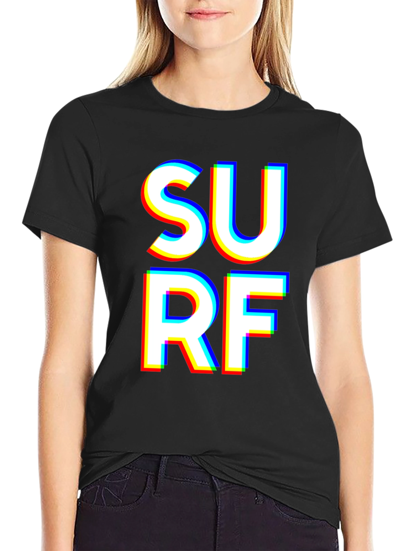 Black Surf Graphic T-Shirt - Bold White Text on Black view 2