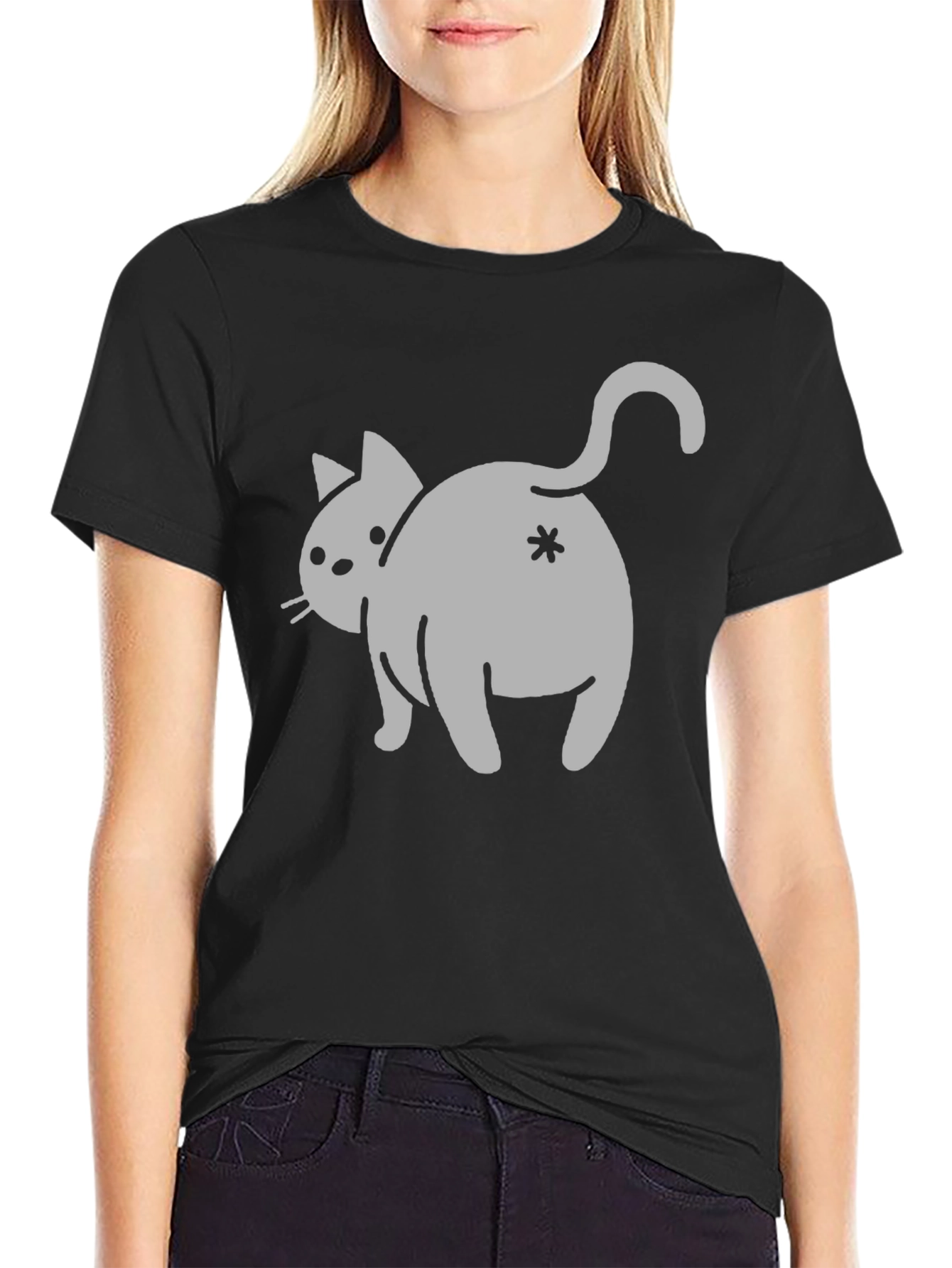 Black Funny Cat Butt T-Shirt - Black Cotton Blend view 2